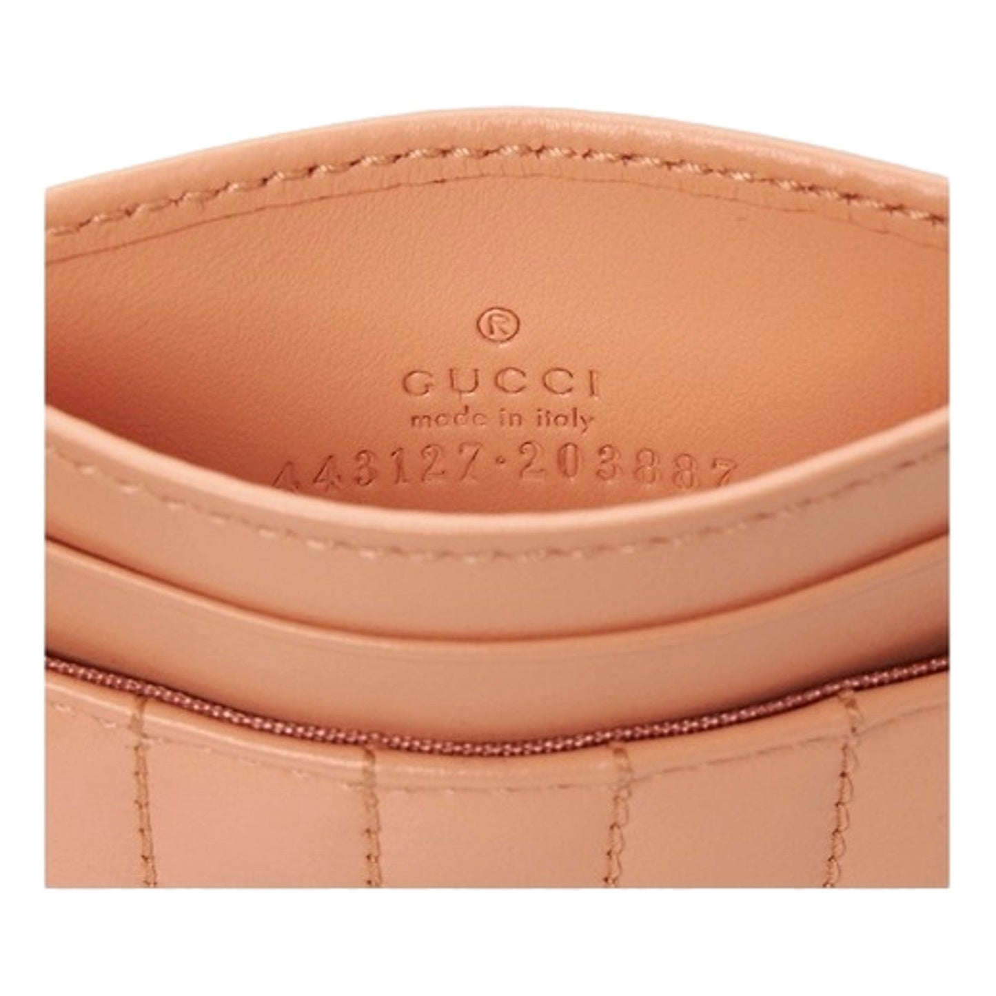 Gucci GG Marmont Matelassé Leather 2-Tier Card Case Wallet Peach