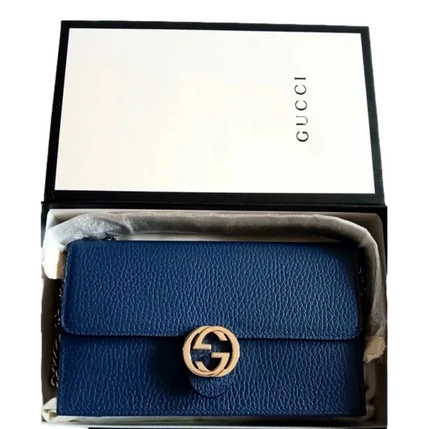 Gucci Blue Marmont GG Womens Leather Wallet on Chain Crossbody Bag