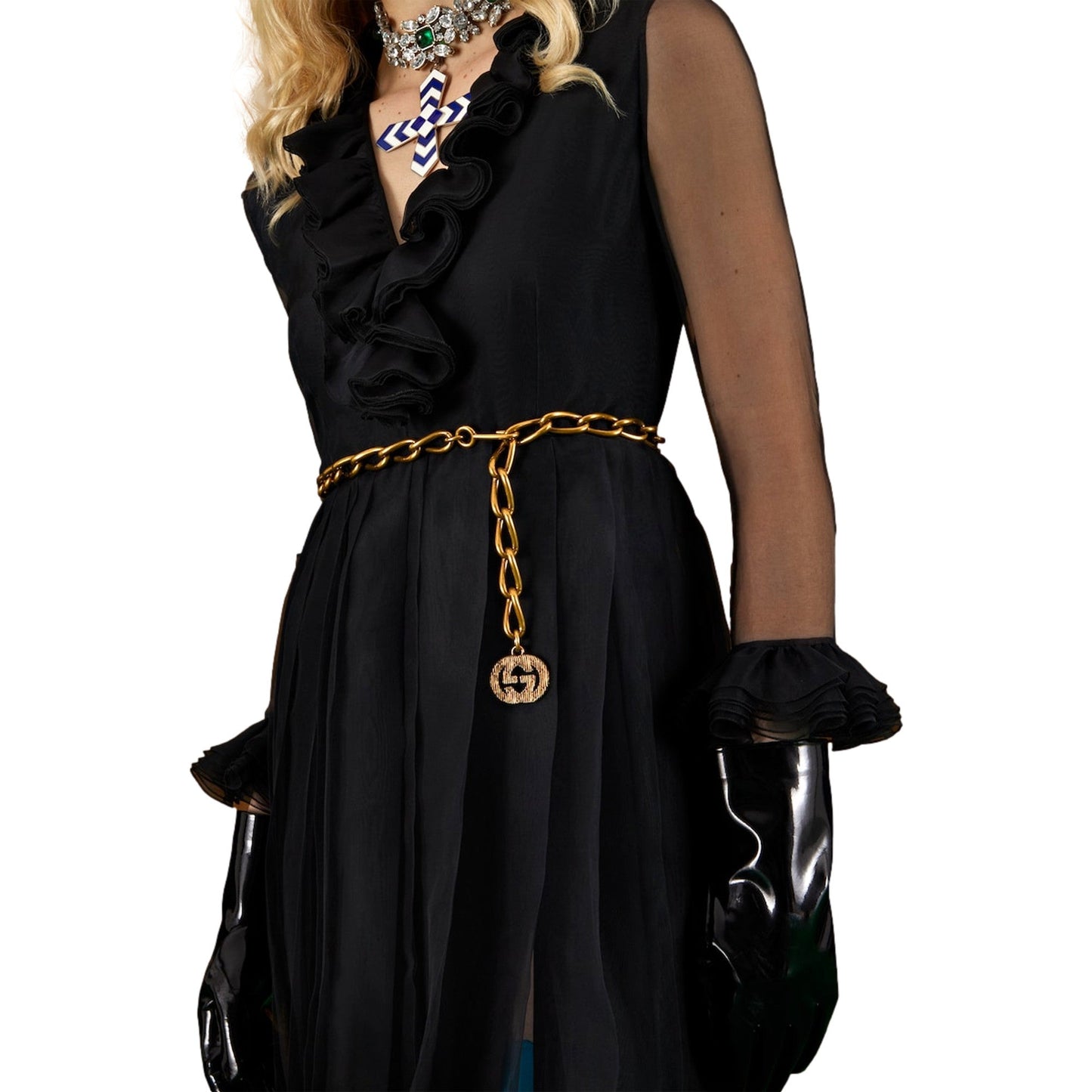 Gucci Antique Gold-Toned Metal Chain Waist Belt with Interlocking G Size 95