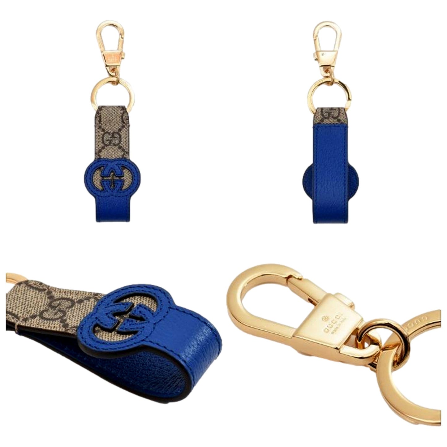 Gucci Interlocking GG Supreme Canvas and Blue Leather Keychain Charm