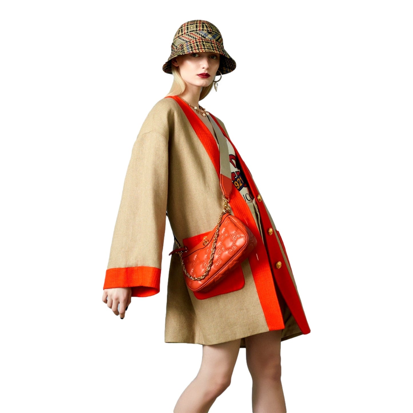 Gucci GG Quilted Matelassé Leather Mini Shoulder Bag In Orange