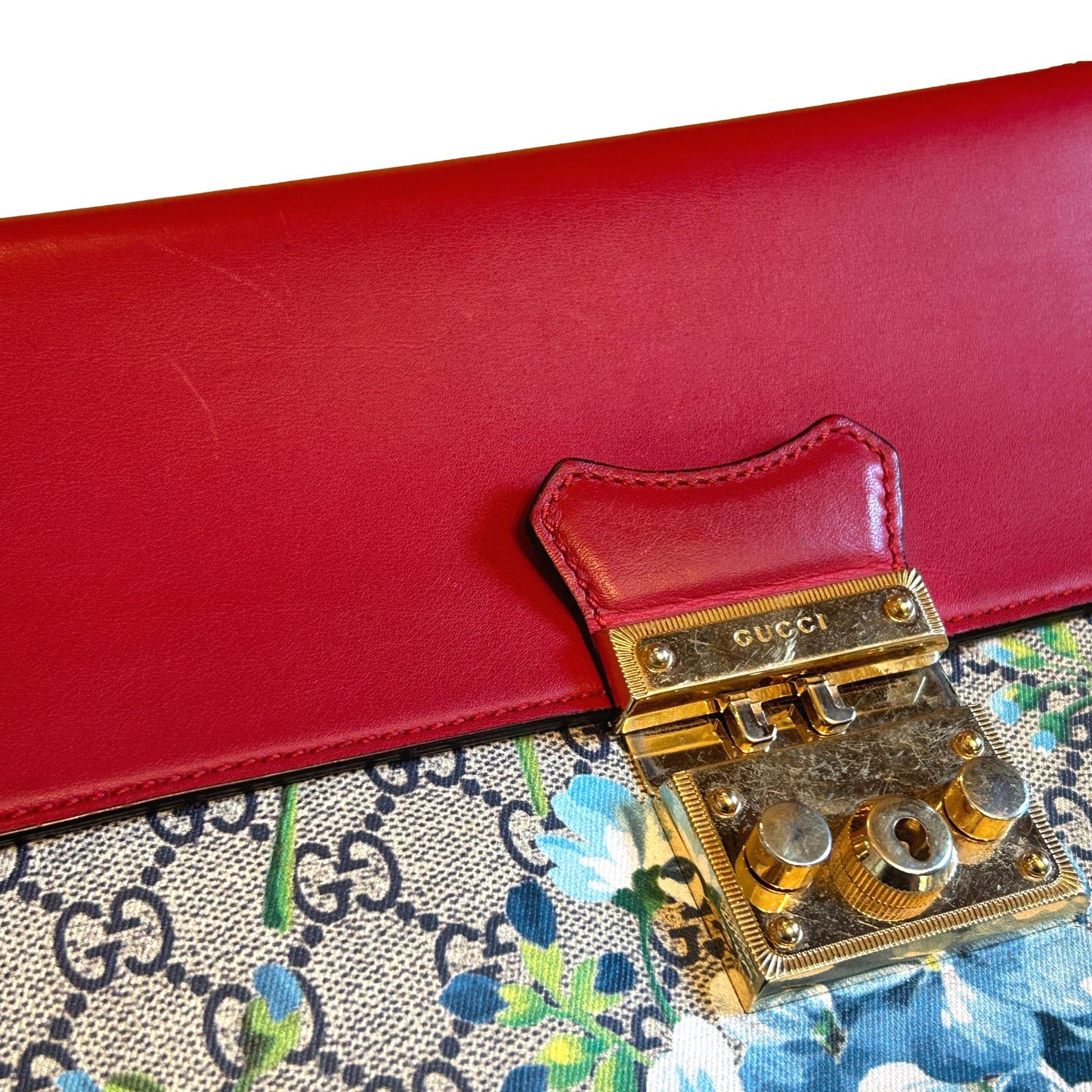 Gucci Padlock GG Monogram Floral Canvas Red Trim Shoulder Bag