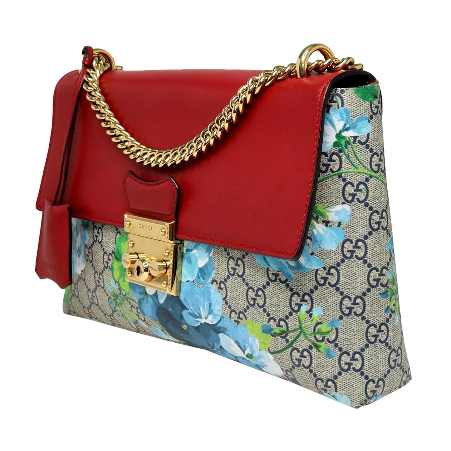 Gucci Padlock GG Monogram Floral Canvas Red Trim Shoulder Bag