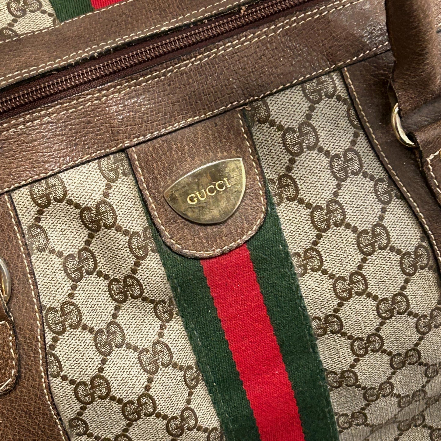 Gucci GG Monogram Web Stripe Canvas Large Duffle Bag