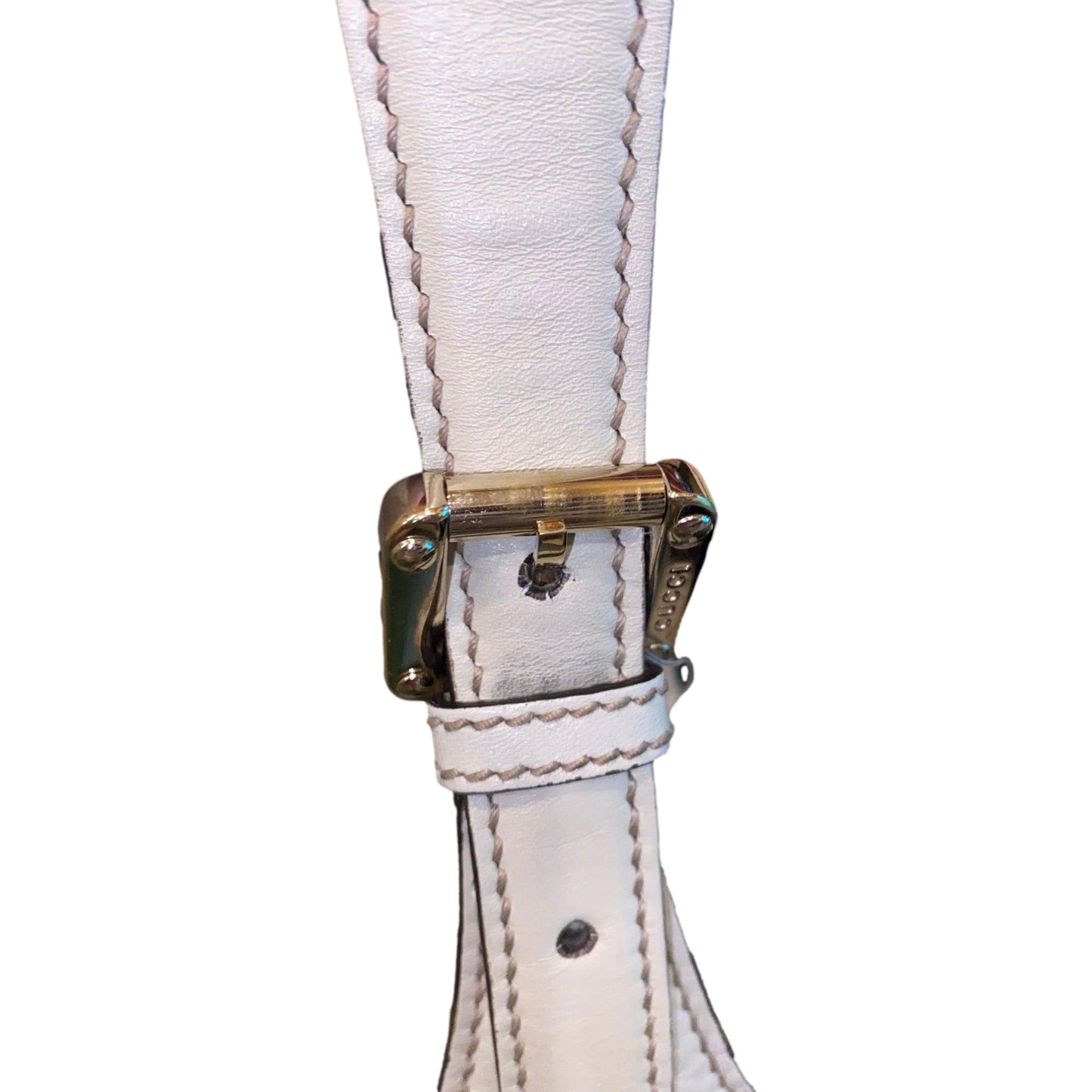 Gucci Guccissima Punch Hobo Handbag Logo White Leather Pre-Owned