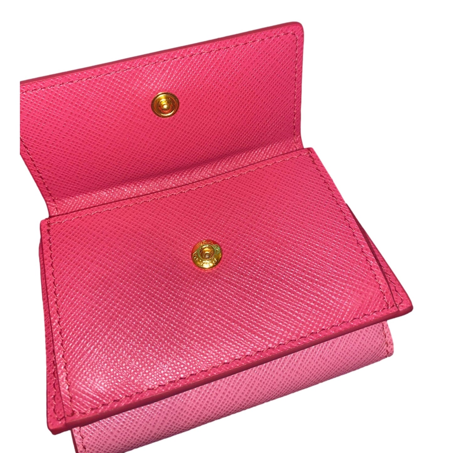 Prada Tri-Fold Saffiano Wallet Womens Pink Multicolor Gold Prada Logo