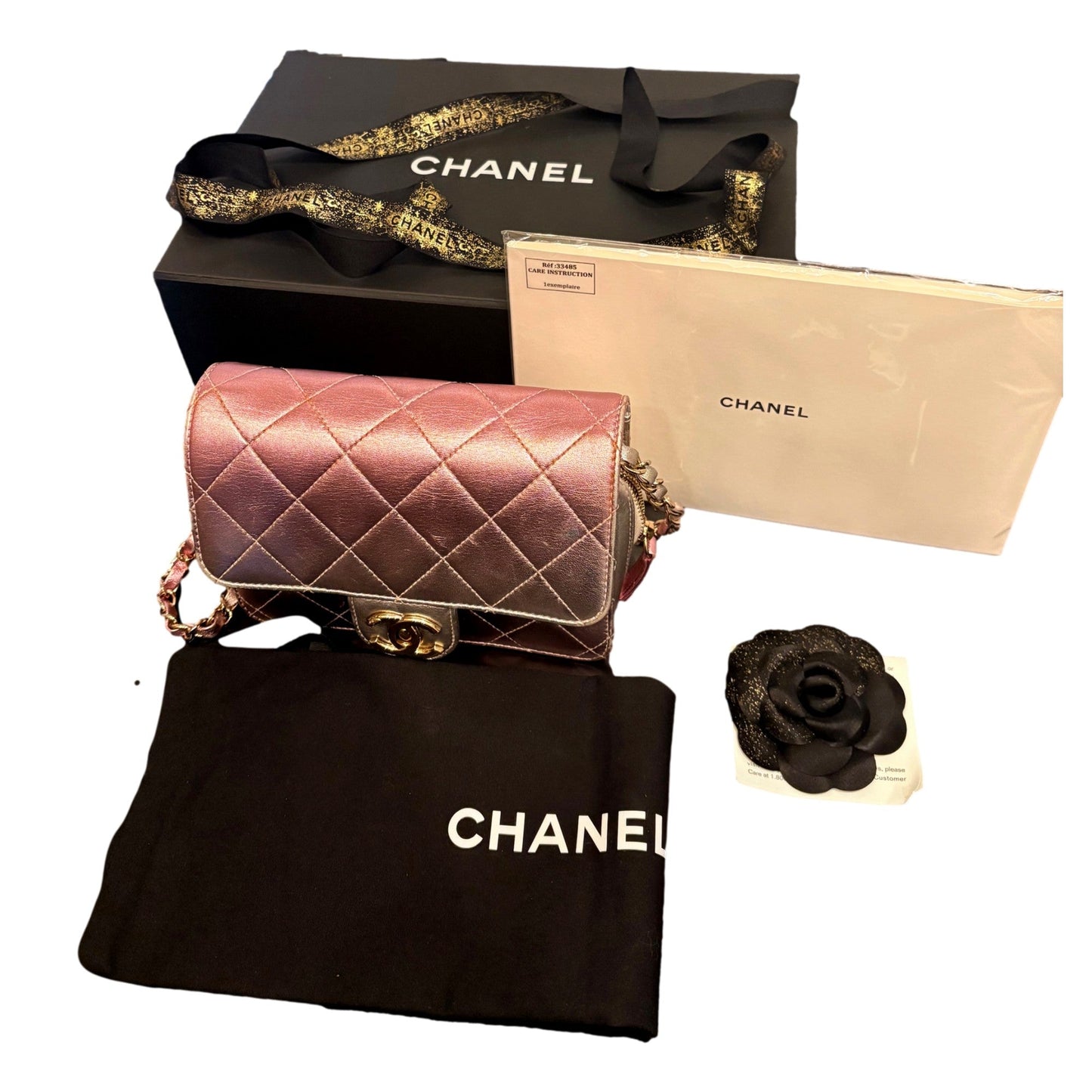 Chanel Mini Flap Bag in Iridescent Pink & Silver Metallic Lambskin