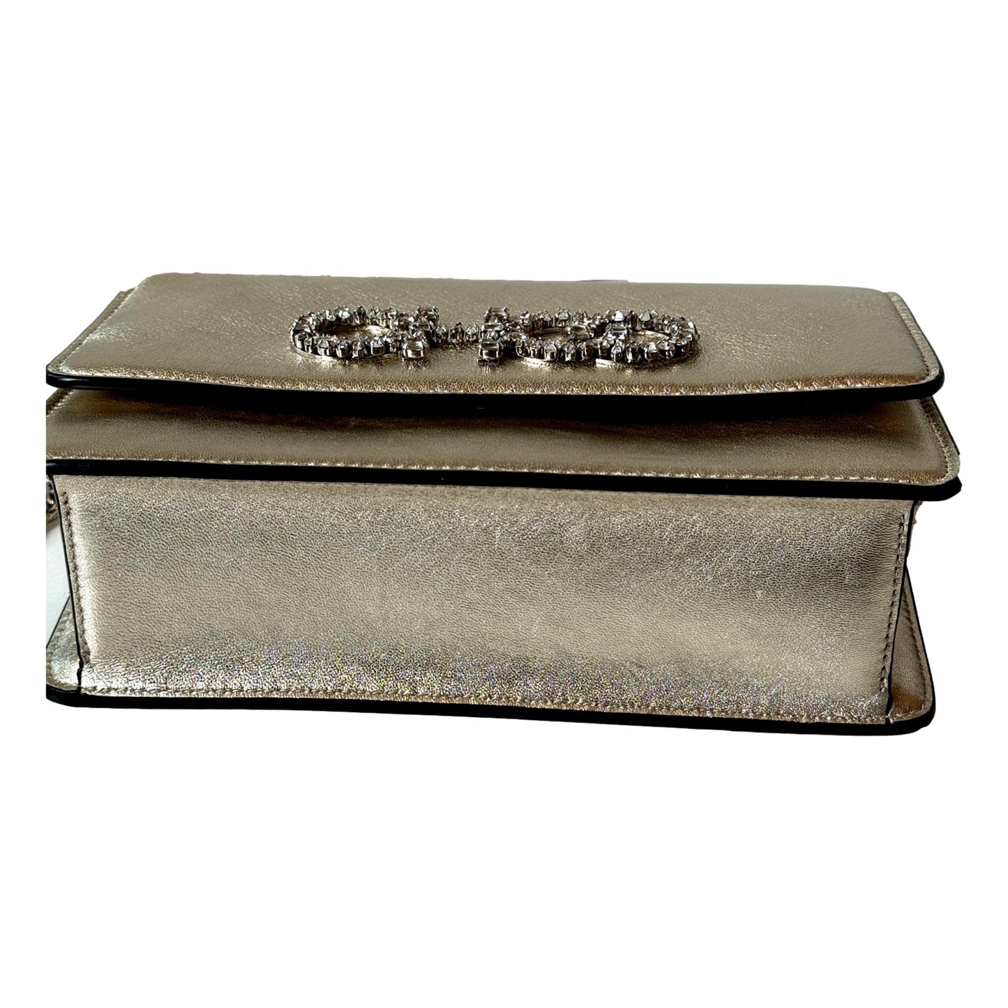 Jimmy Choo Kalina Crossbody Clutch Bag Crystal Logo Metallic Gold