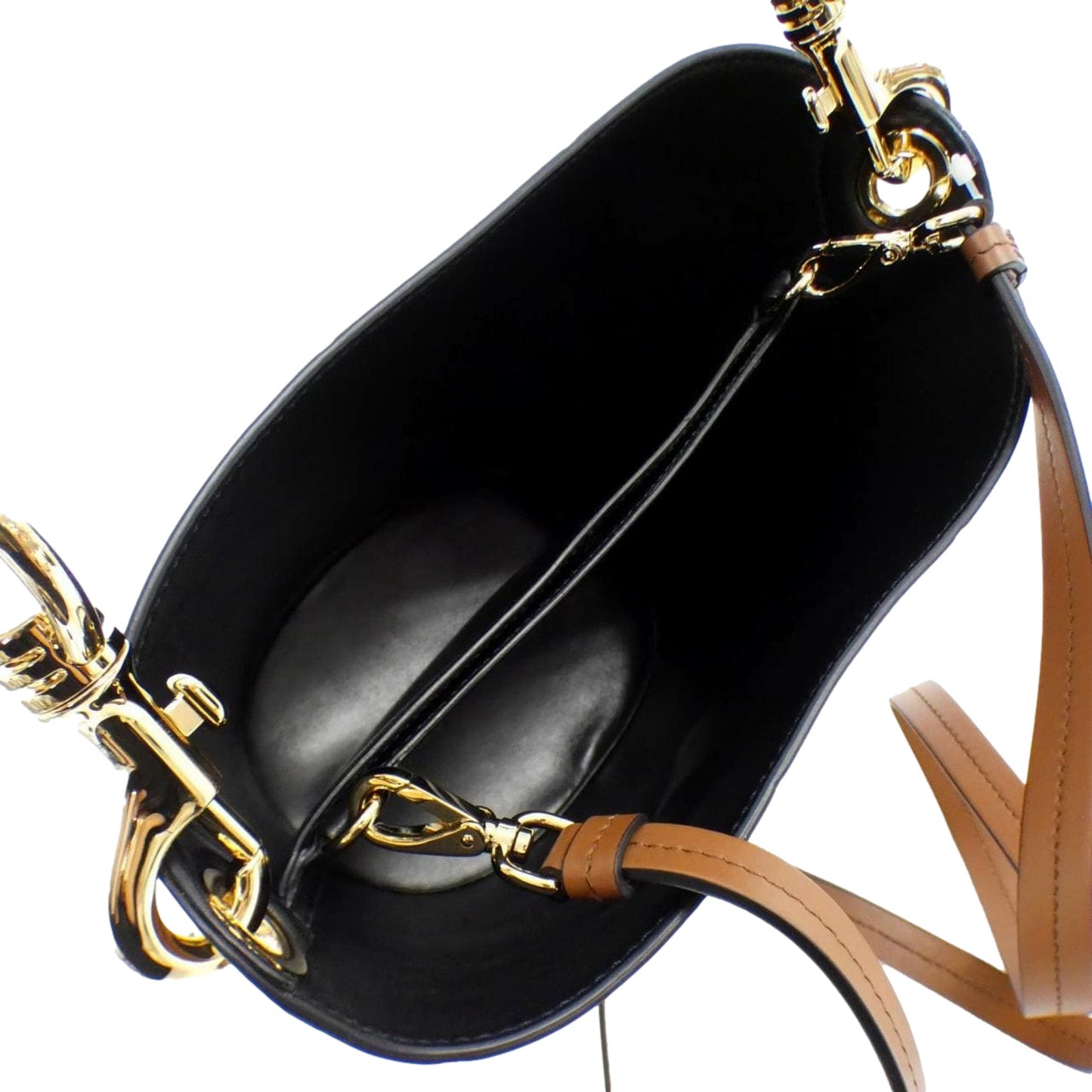 Prada Soft Calf Leather Bucket Crossbody Handbag Cognac Brown