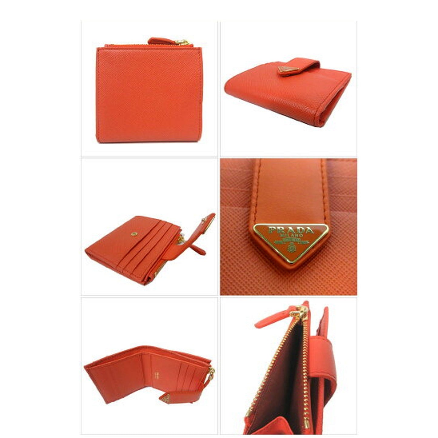 Prada Saffiano Smooth Leather Logo Card Holder Wallet Arancio Orange