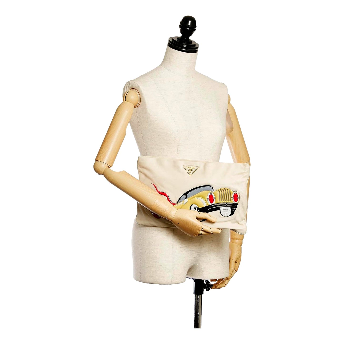 Prada 'Hot Rod Culture' Car Applique White Leather Handbag Clutch