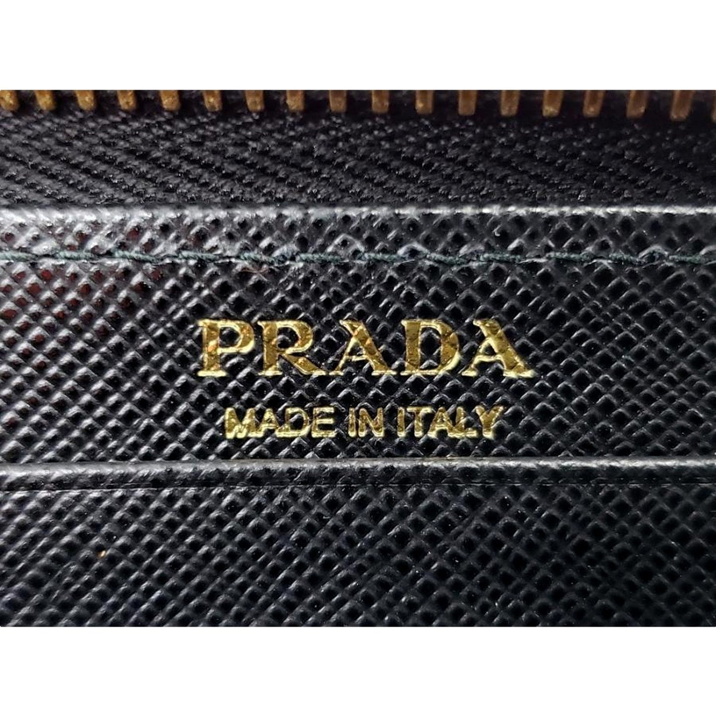 Prada Saffiano Long Continental Zip Wallet Black Leather Gold Logo