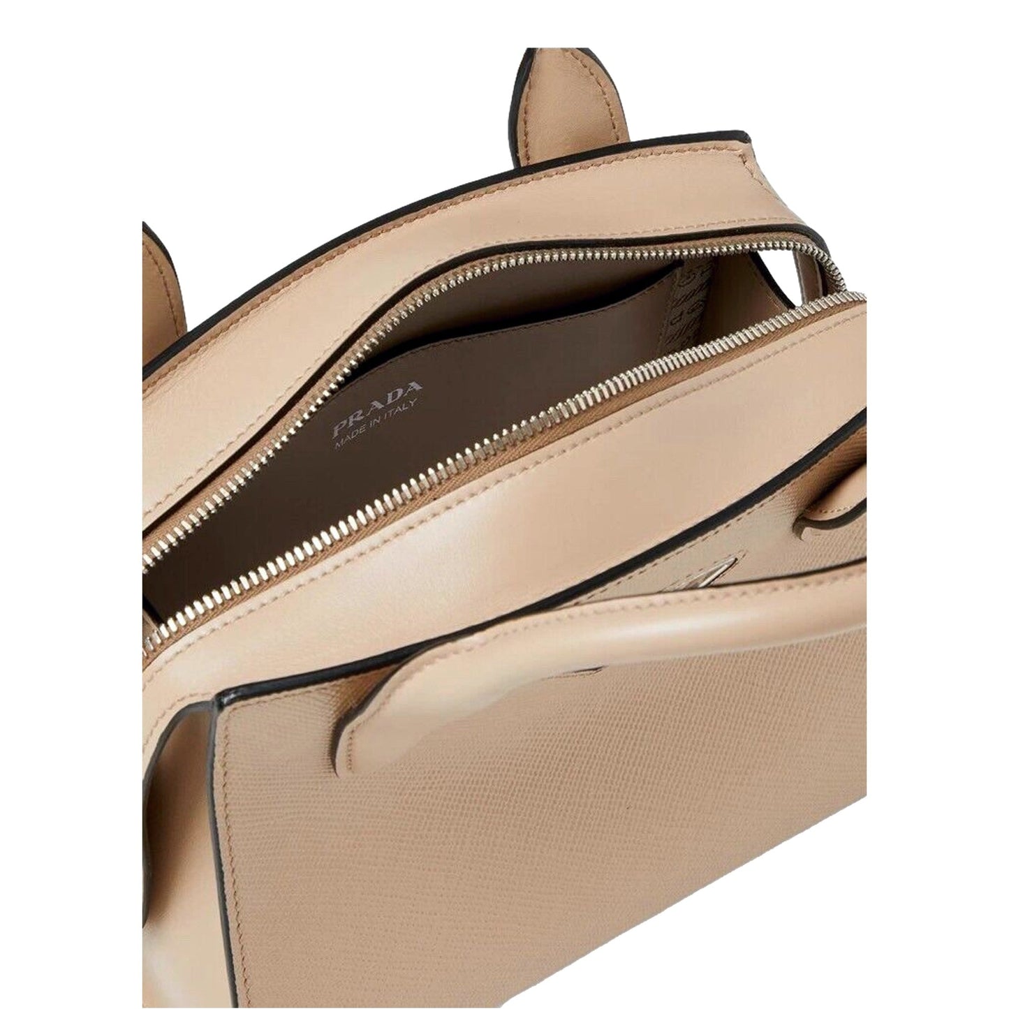 Prada Kristen Saffiano Top Handle Mini Tote Crossbody Bag Cammeo Beige