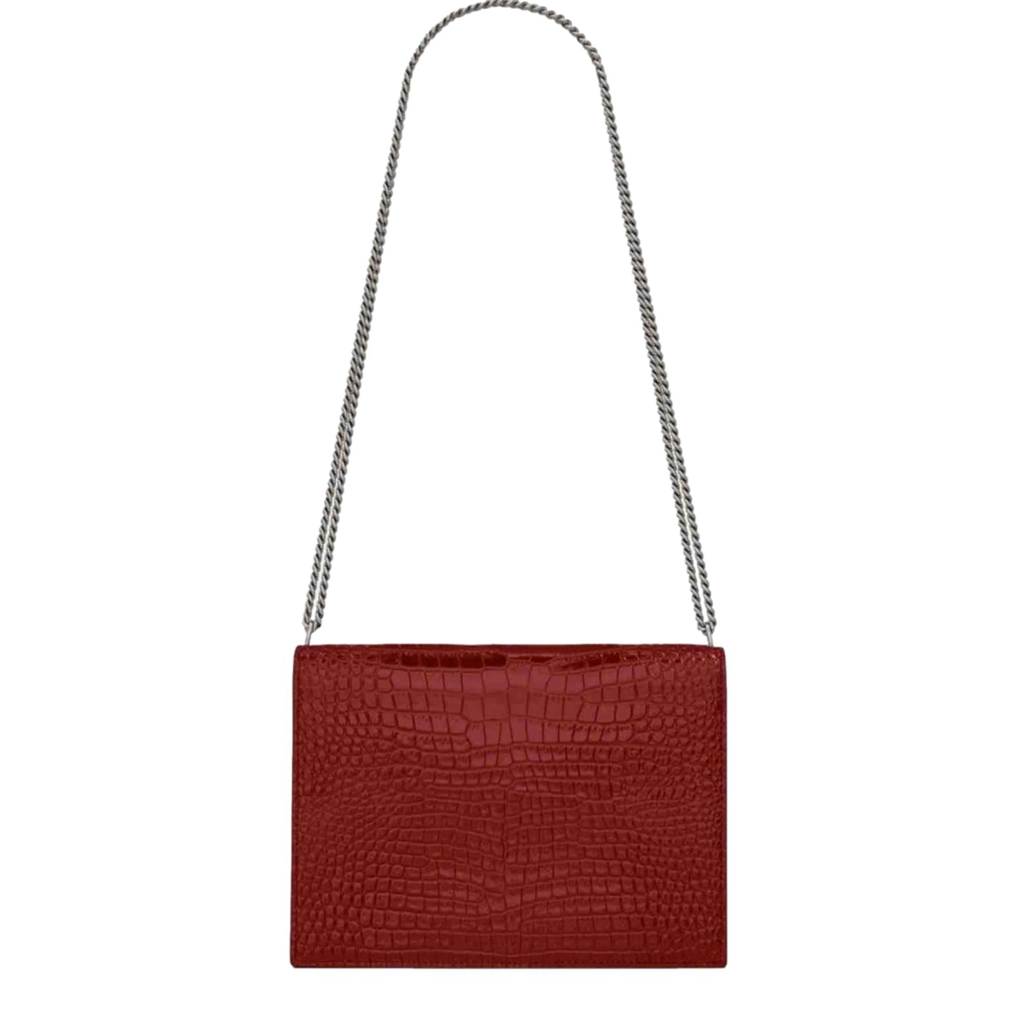Saint Laurent Cassandra Red Croc Leather Medium Shoulder Bag