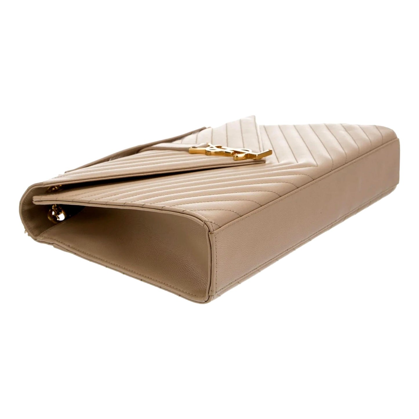 Saint Laurent Monogram Envelope Chevron Beige Large Satchel Bag