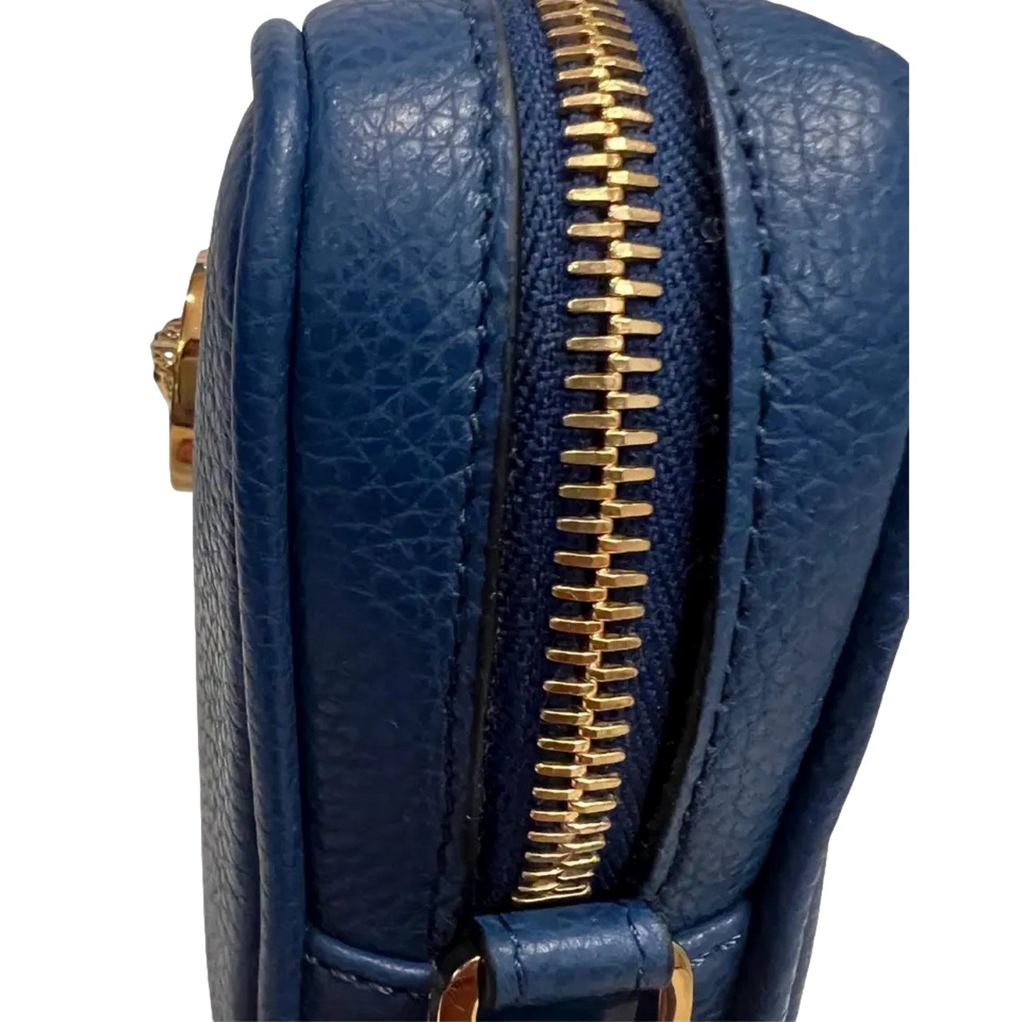 Versace La Medusa Navy Blue Grain Leather Mini Crossbody Bag