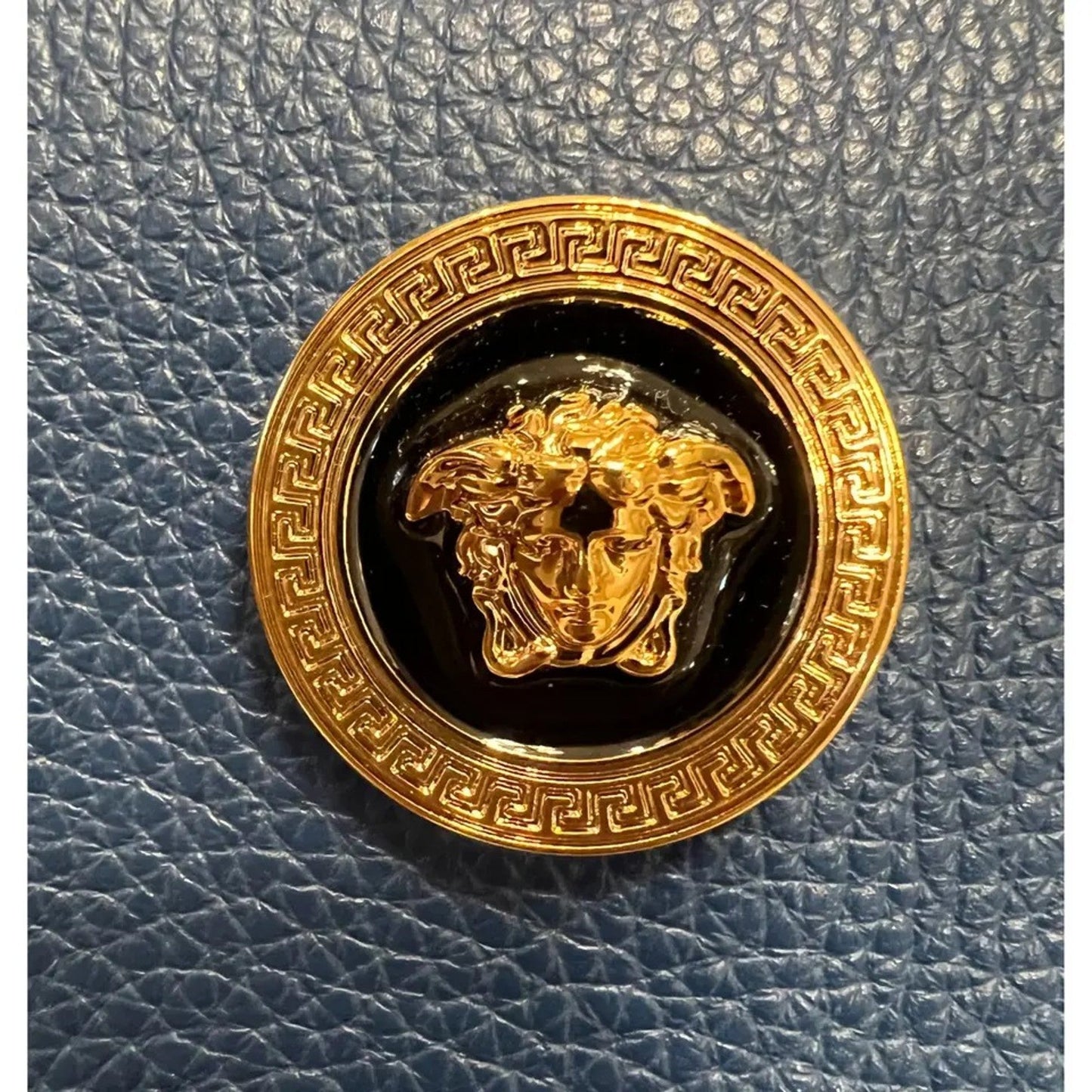 Versace La Medusa Navy Blue Grain Leather Mini Crossbody Bag