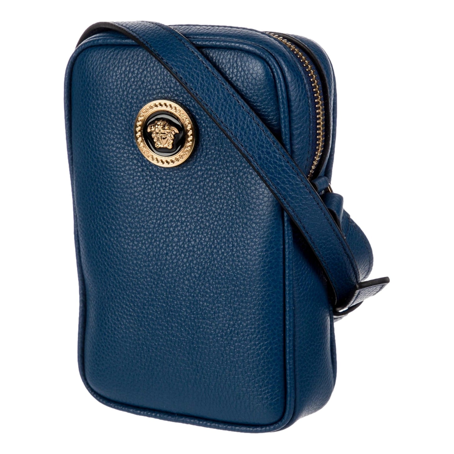 Versace La Medusa Navy Blue Grain Leather Mini Crossbody Bag