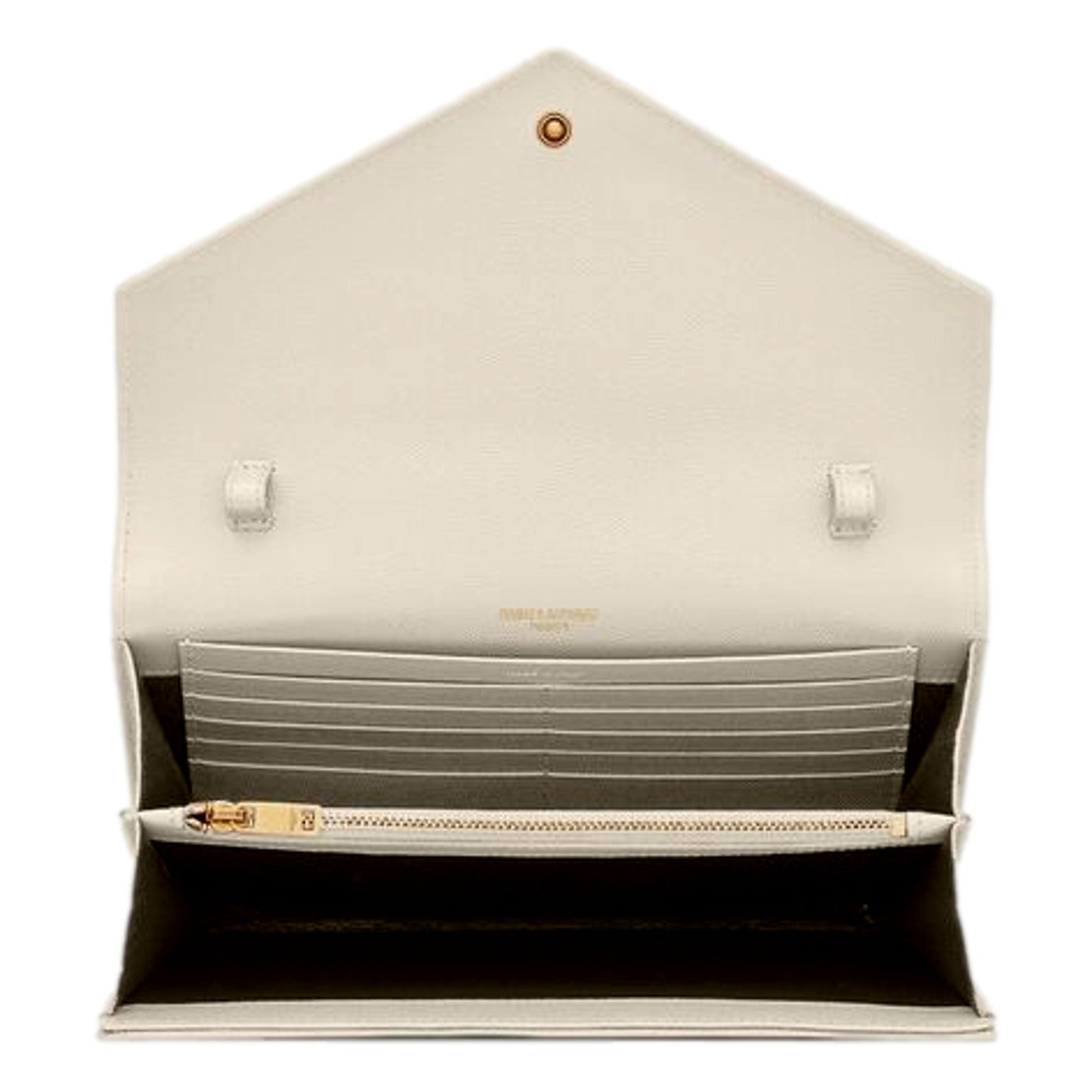 Saint Laurent Classic Cassandre Chain Wallet In Grain De Poudre Off-White Leather