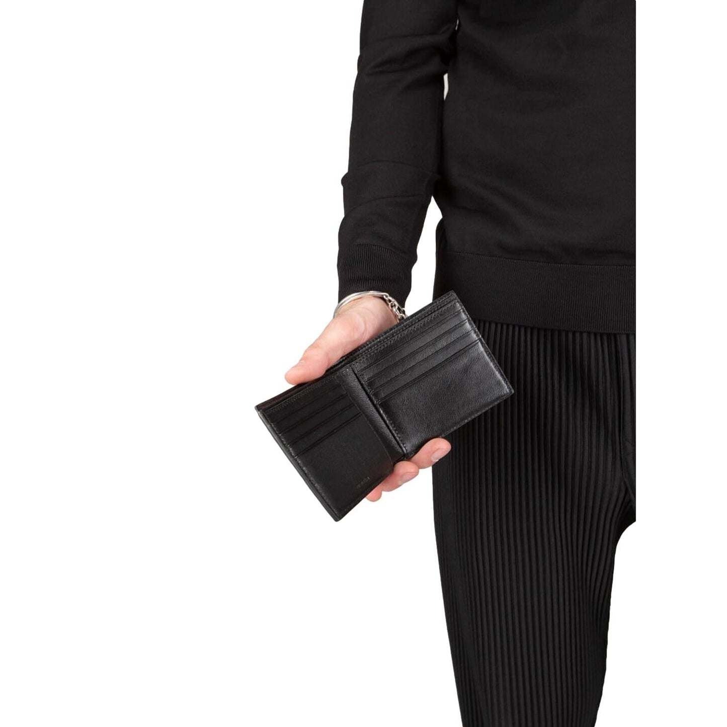 Balenciaga Cash Square Black Calfskin Leather Logo Bifold Wallet 594549