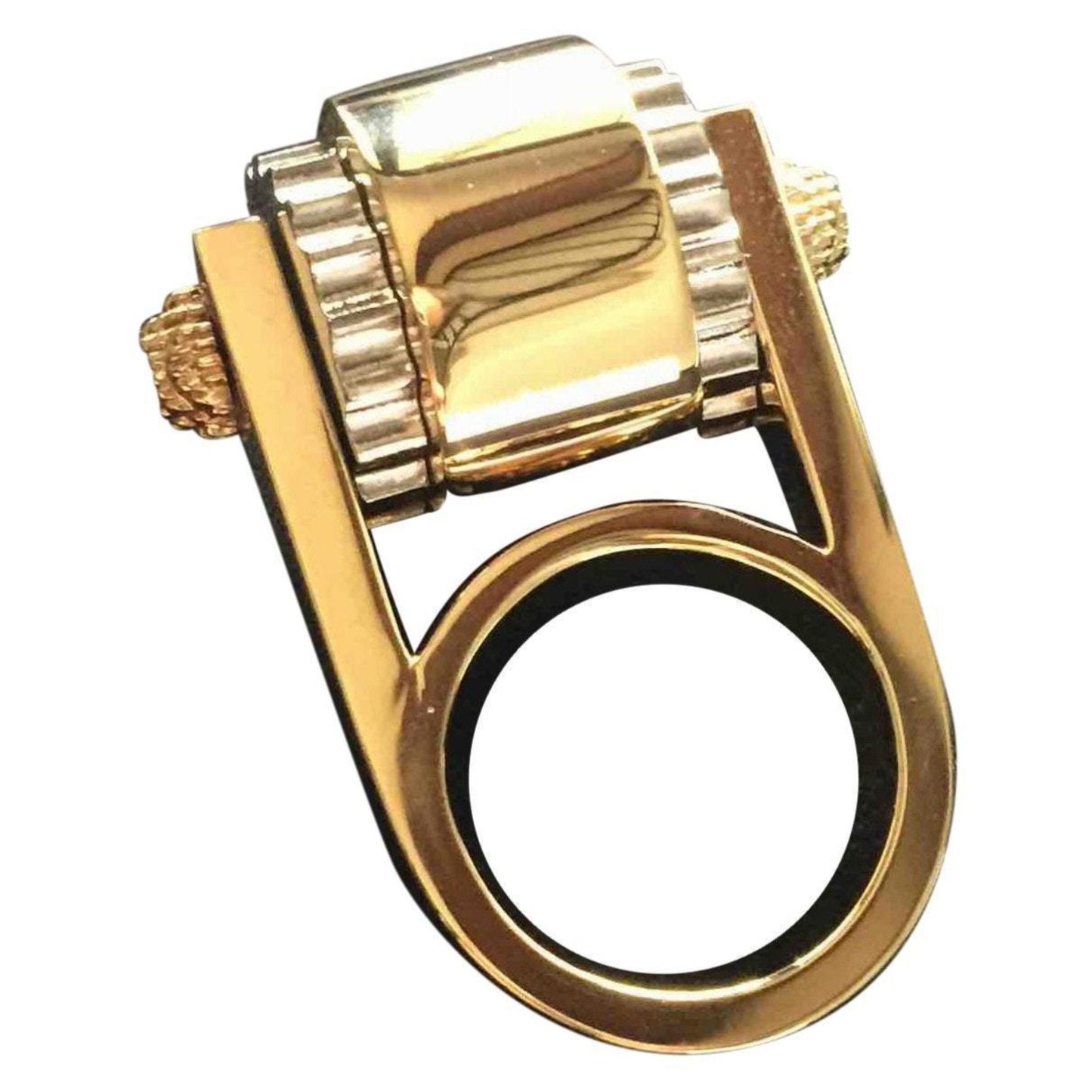 Balenciaga Ring Gold Tone Metal Hardware Gear Cylinder Small Size 5