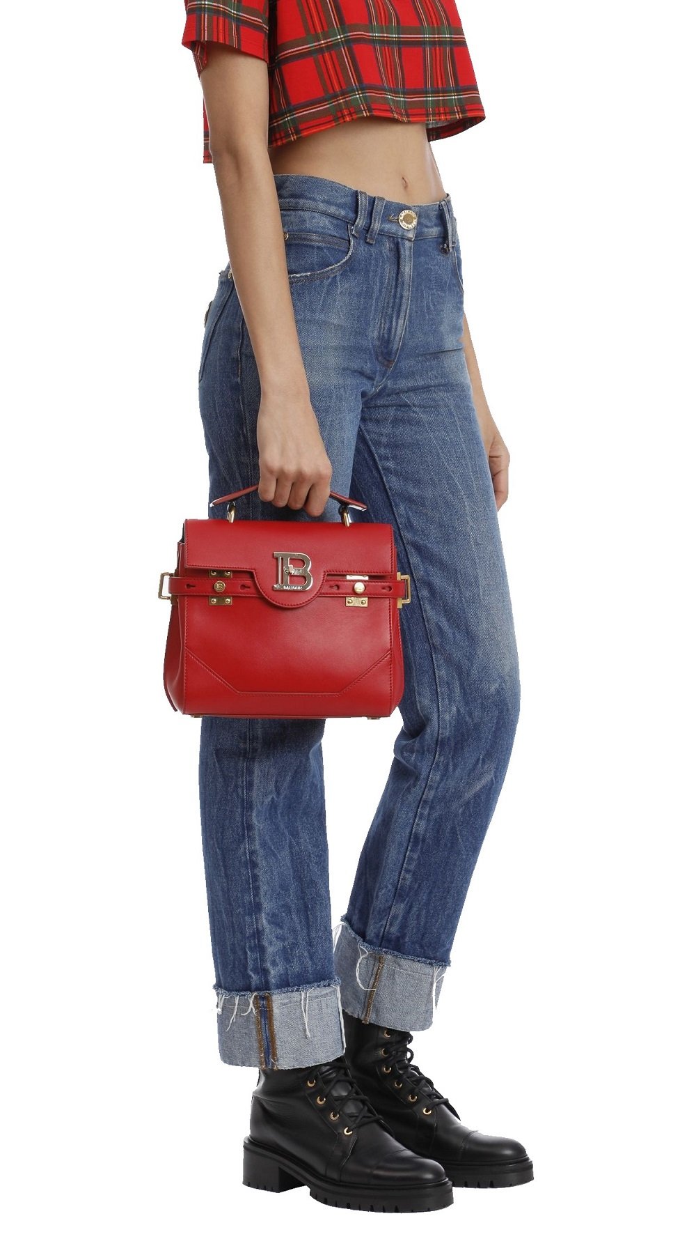 Balmain B-Buzz 23 Red Leather Top Handle Satchel Handbag UN1S526