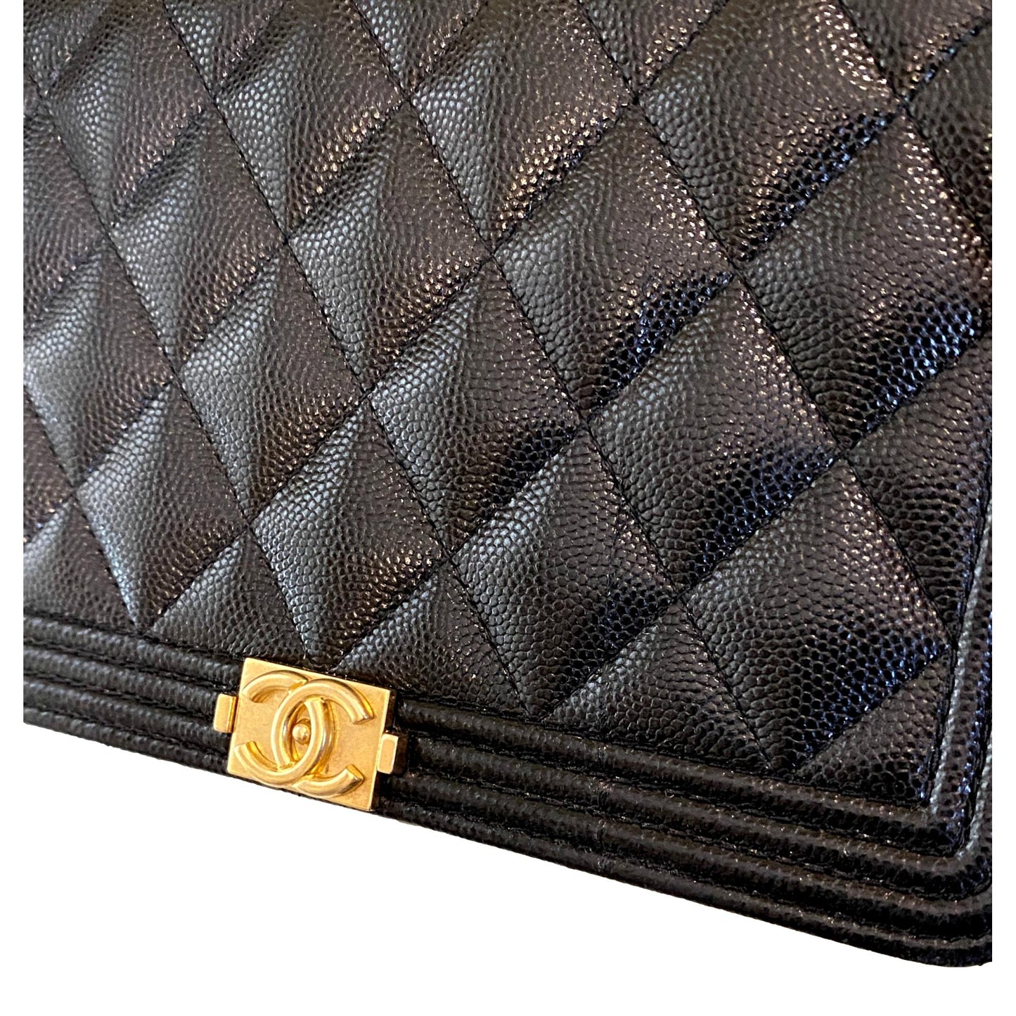 Chanel Boy Quilted Black Caviar Leather Wallet on Chain Crossbody Bag