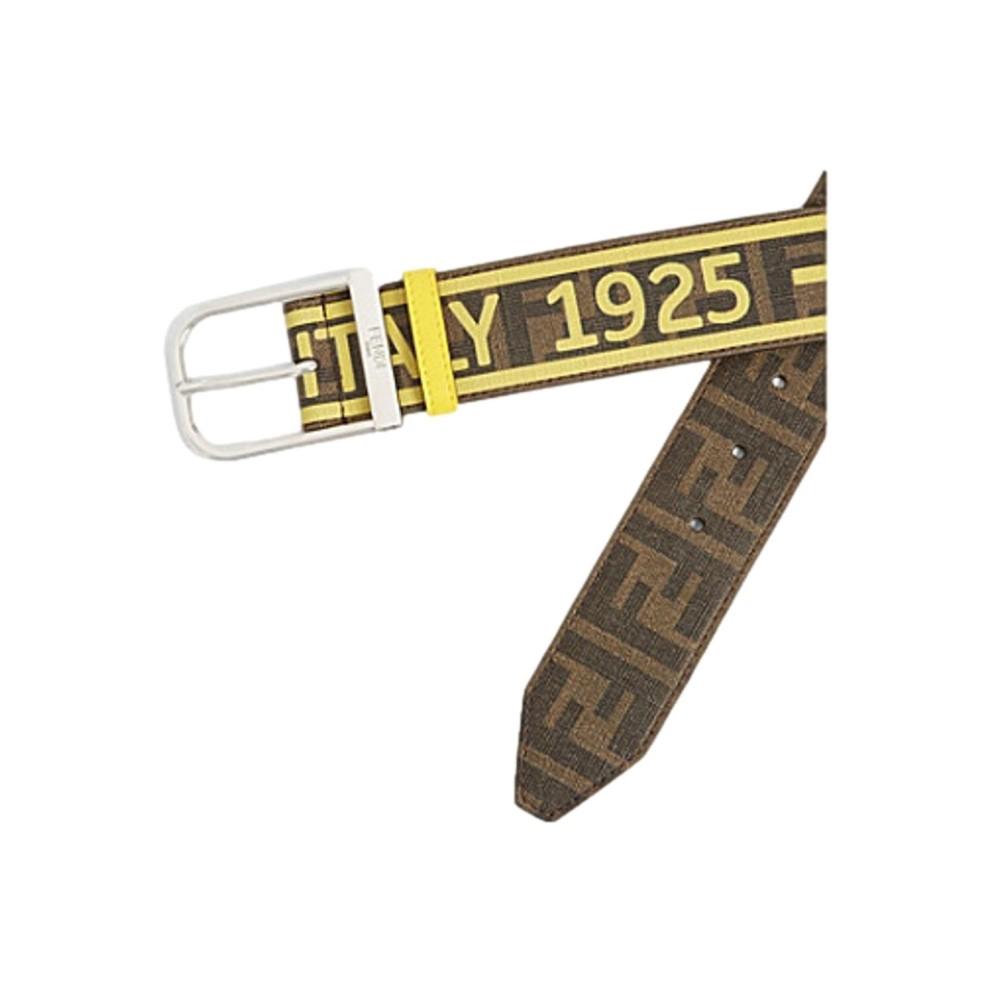 Fendi FF Logo Roma Italy 1925 Brown Yellow Leather Belt Size 105/42