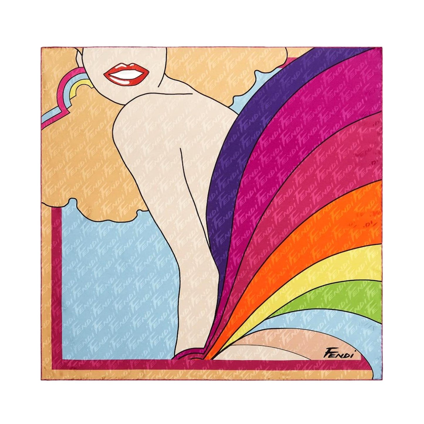 Fendi Antonio Lopez Silk Scarf and FF Logo Scrunchie Set