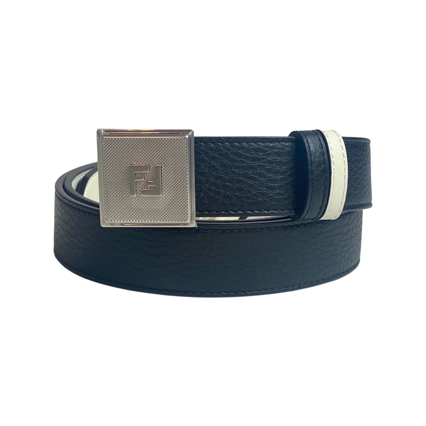 Fendi Mens Black White Reversible Grained Leather Belt 115