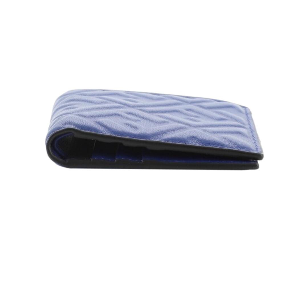 Fendi Blue Nappa Leather FF 1974 Embossed Billfold Wallet 7M0274