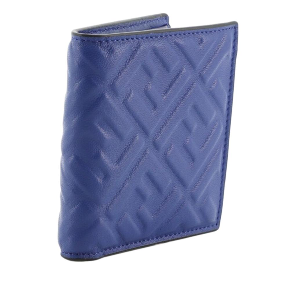 Fendi Blue Nappa Leather FF 1974 Embossed Billfold Wallet 7M0274
