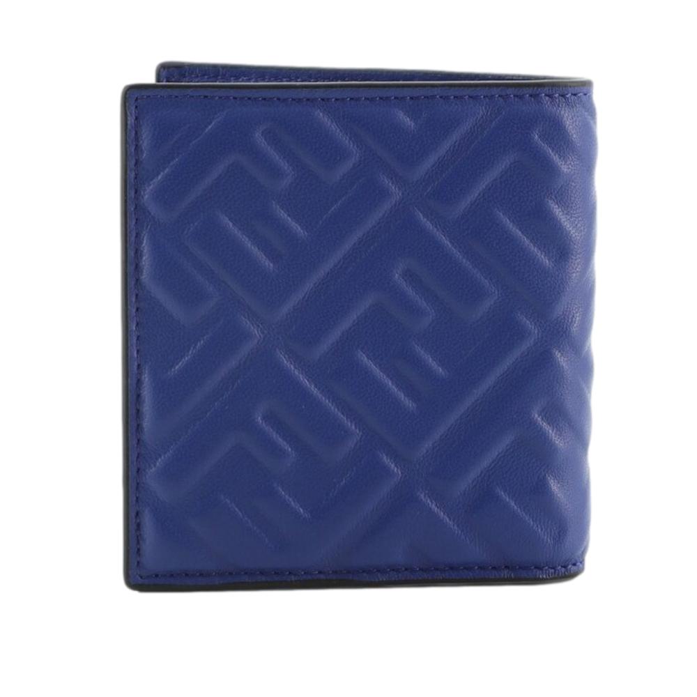 Fendi Blue Nappa Leather FF 1974 Embossed Billfold Wallet 7M0274