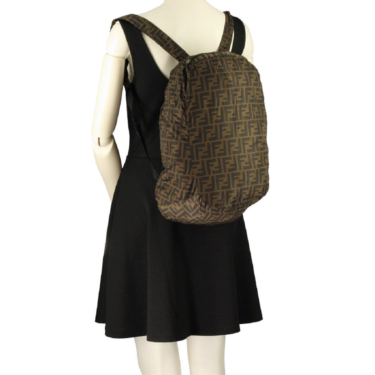 Fendi Brown Leather FF 1974 Print Charm Help Backpack Handbag