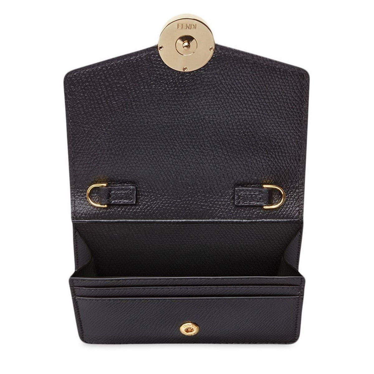 Fendi F is Fendi Black Leather Mini Chain Wallet Bag 8M0408