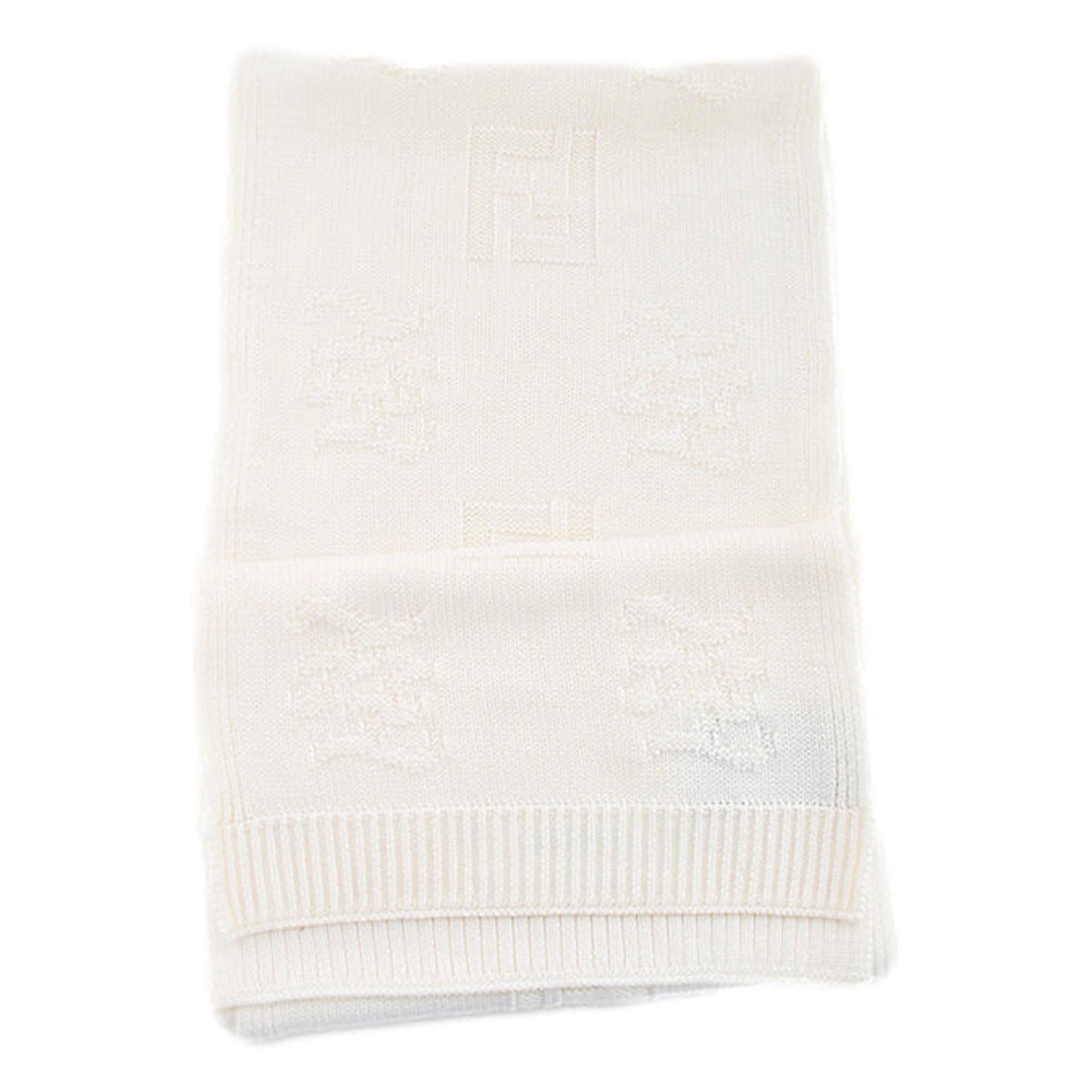 Fendi FF Karl Bianco Jacquard Wool Scarf