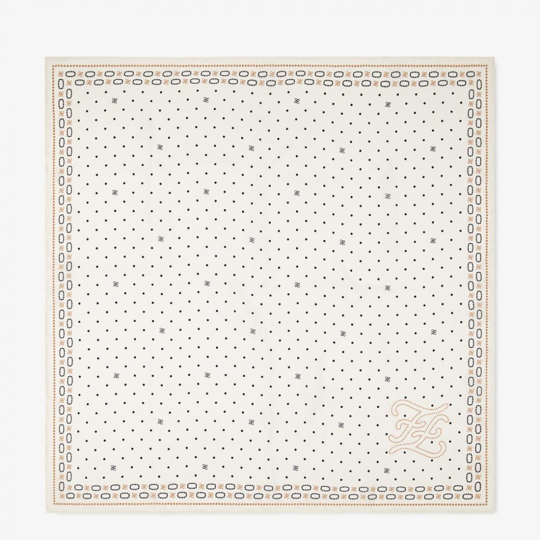 Fendi FF Karligraphy Dotted Logo Ivory Silk Scarf 65 cm