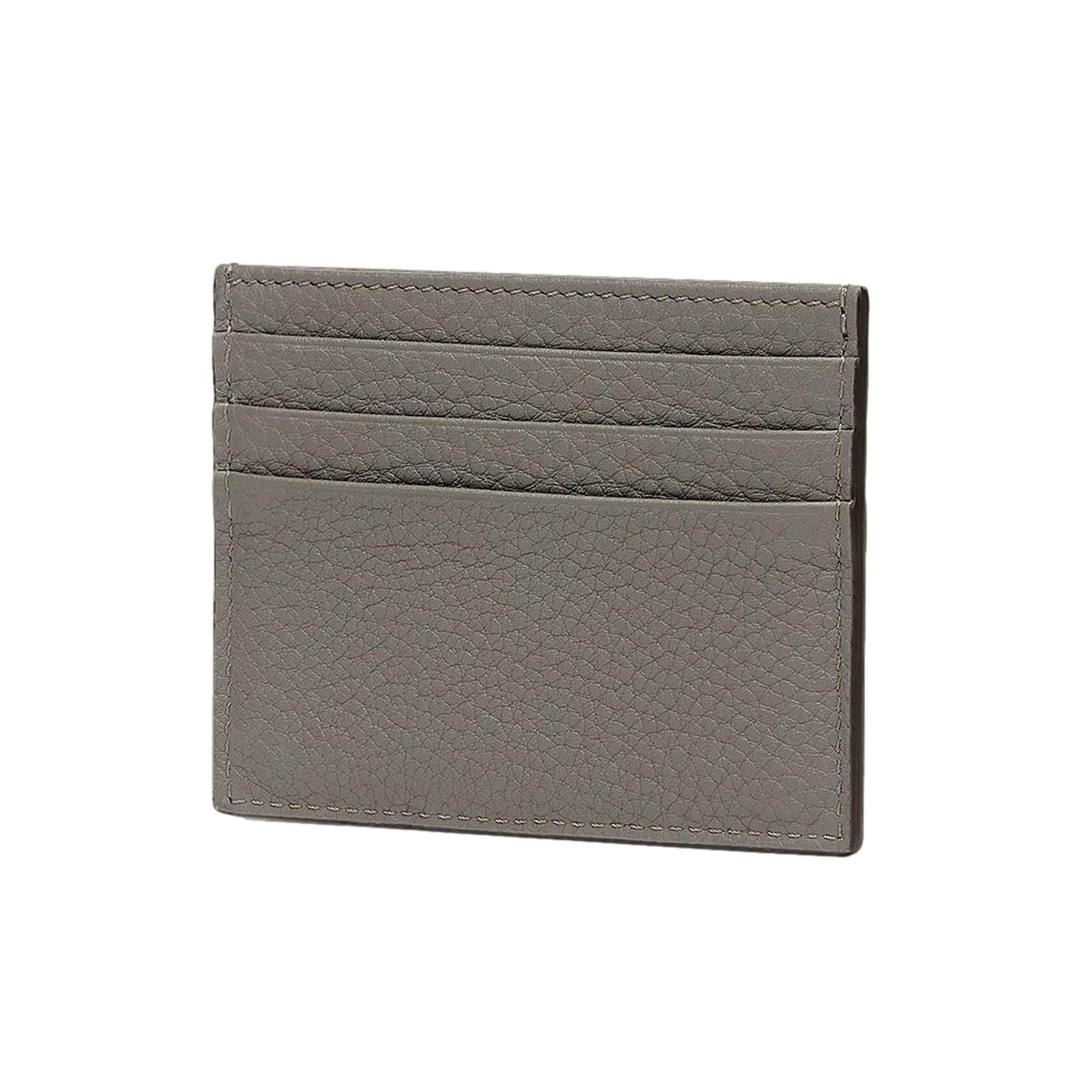 Fendi FF Logo Argilla Gray Pebbled Calf Leather Card Case Wallet