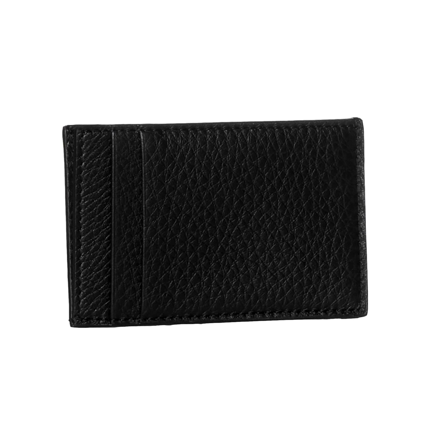 Fendi FF Logo Plaque Black Grain Leather Slim Cardholder Wallet