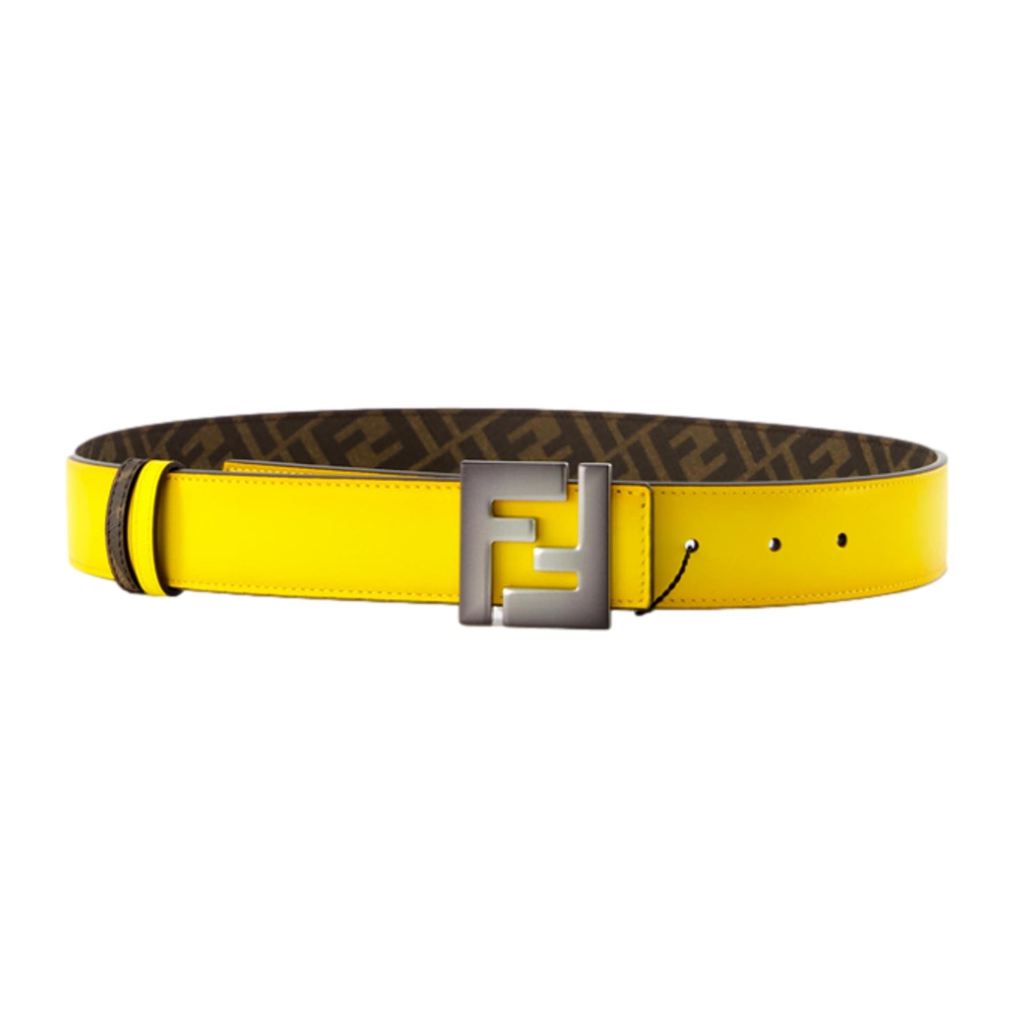 Fendi Mens FF Reversible Yellow Leather and Brown FF Canvas Belt 7C0468 110