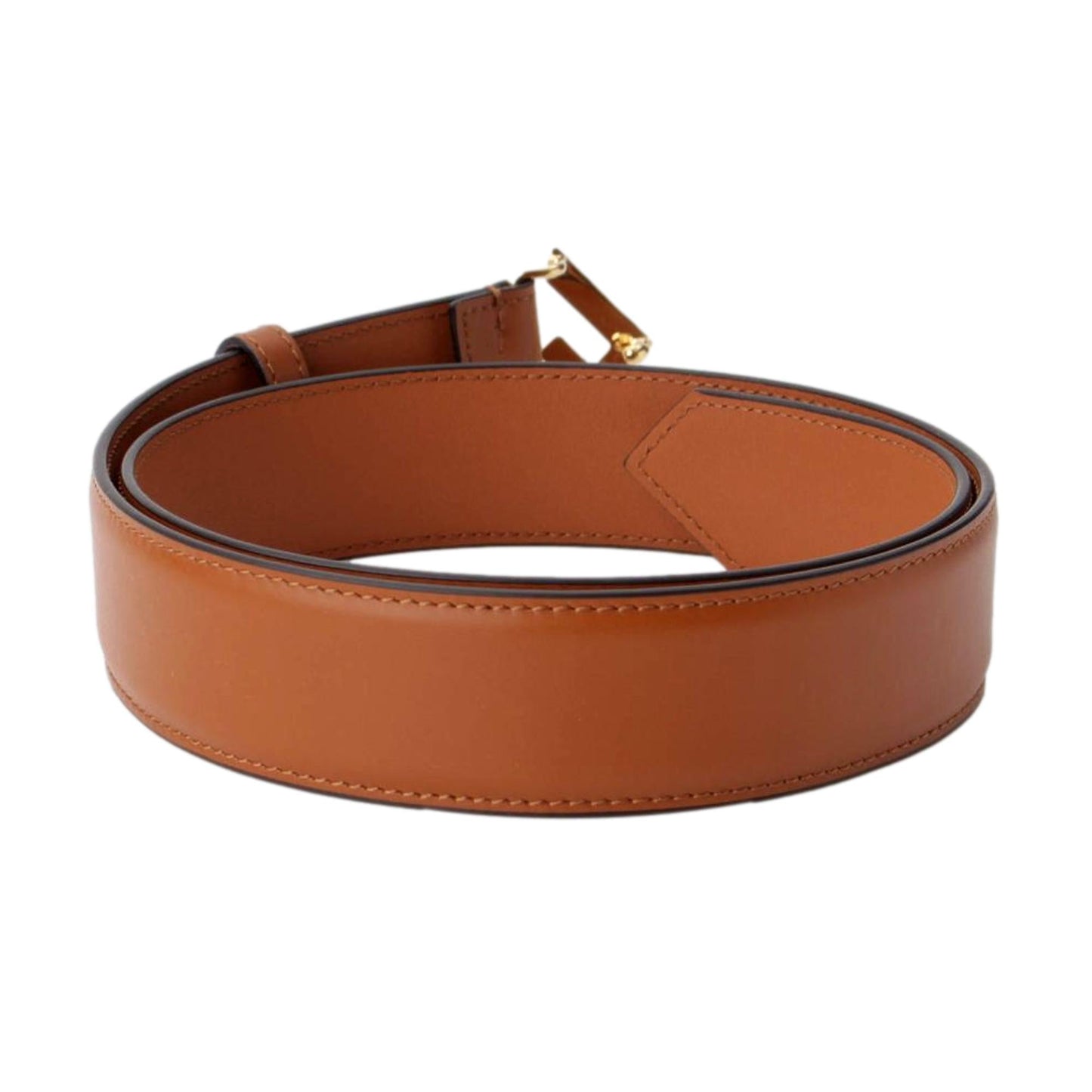 Fendi First Gold Logo Cuoio Brown Calf Leather Belt Size 85