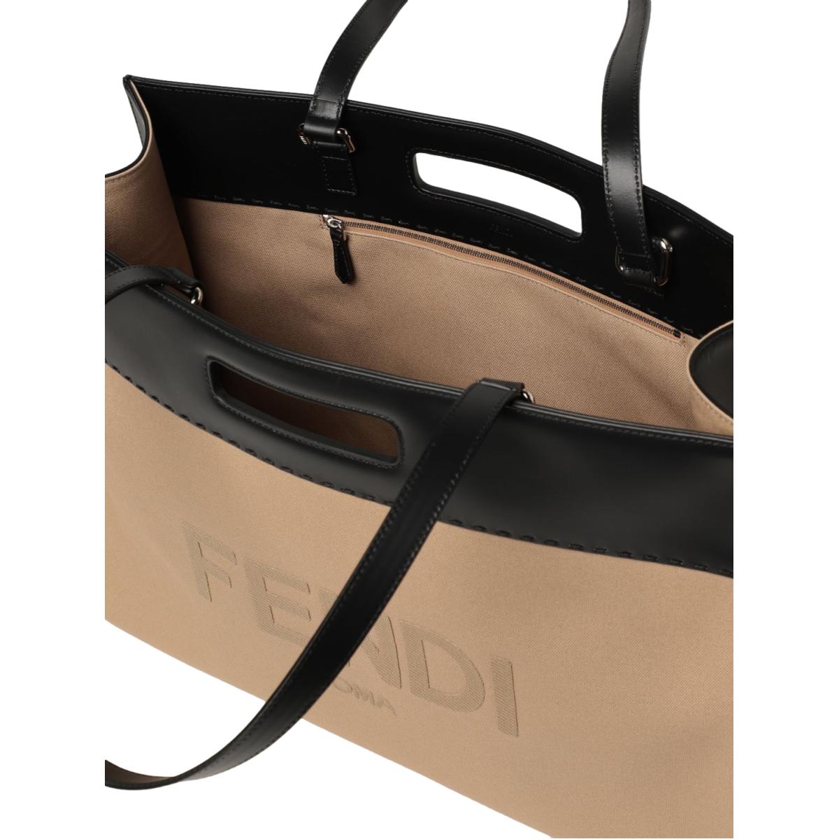 Fendi Logo 2-Way Shopping Tote Canvas and Leather Tote Bag 7VA480