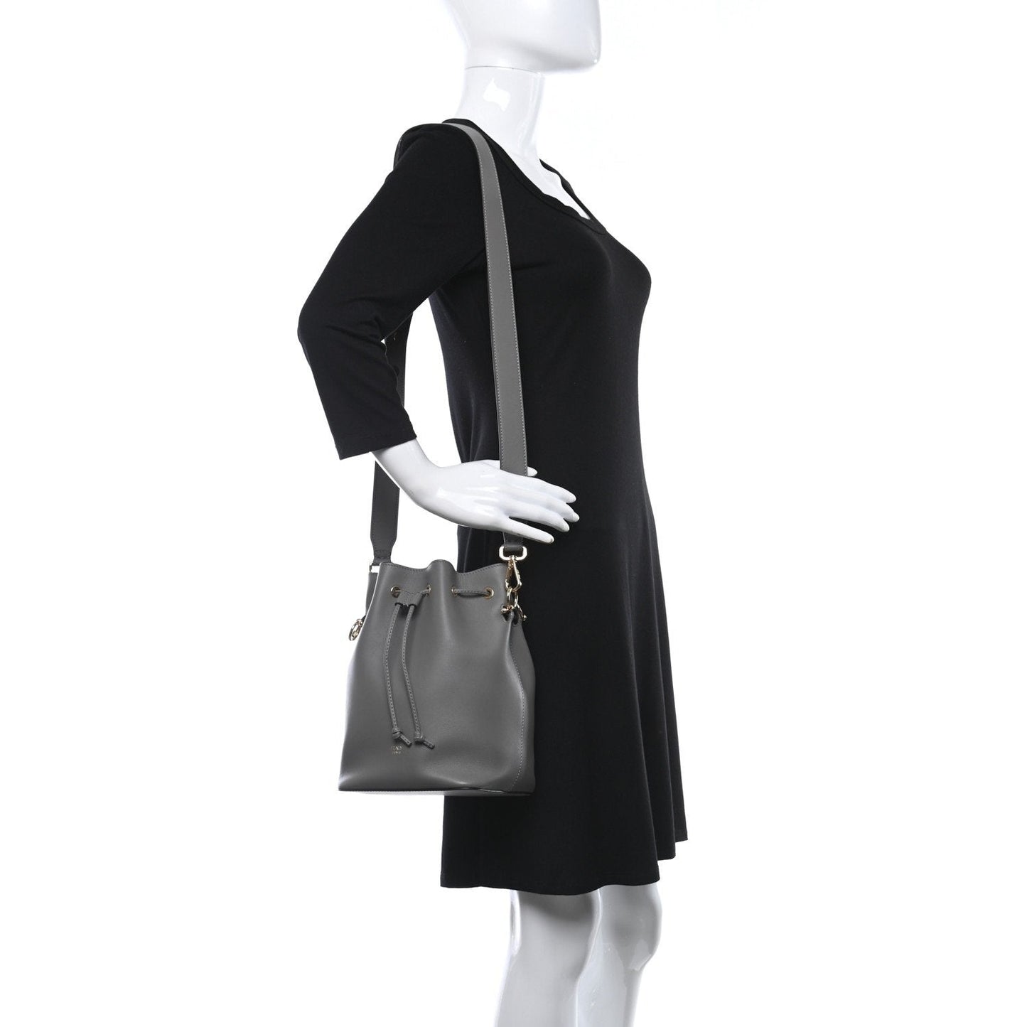 Fendi Mon Tresor Grey Calfskin Leather Bucket Bag