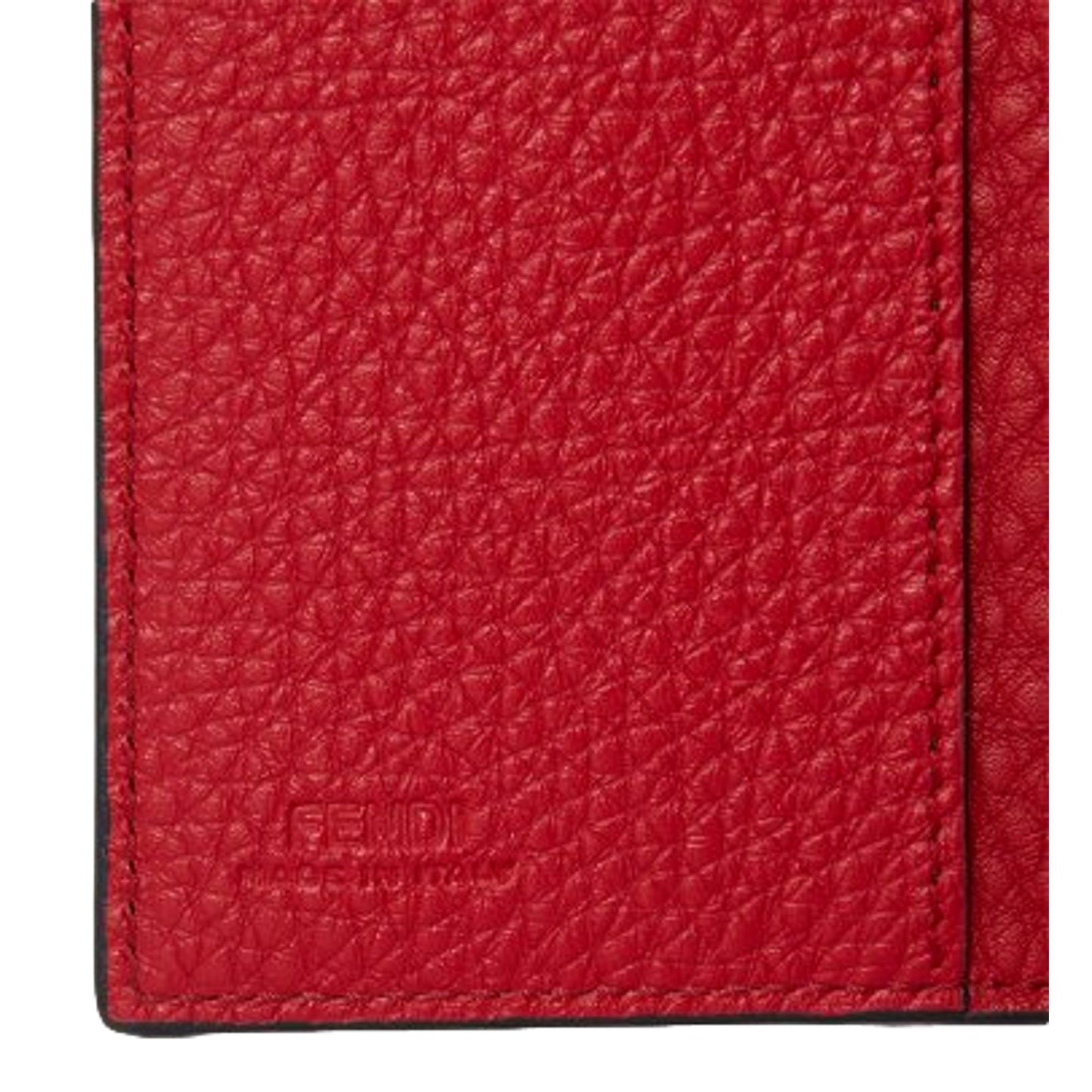 Fendi Red Grained Leather Baguette Logo Card Case Wallet