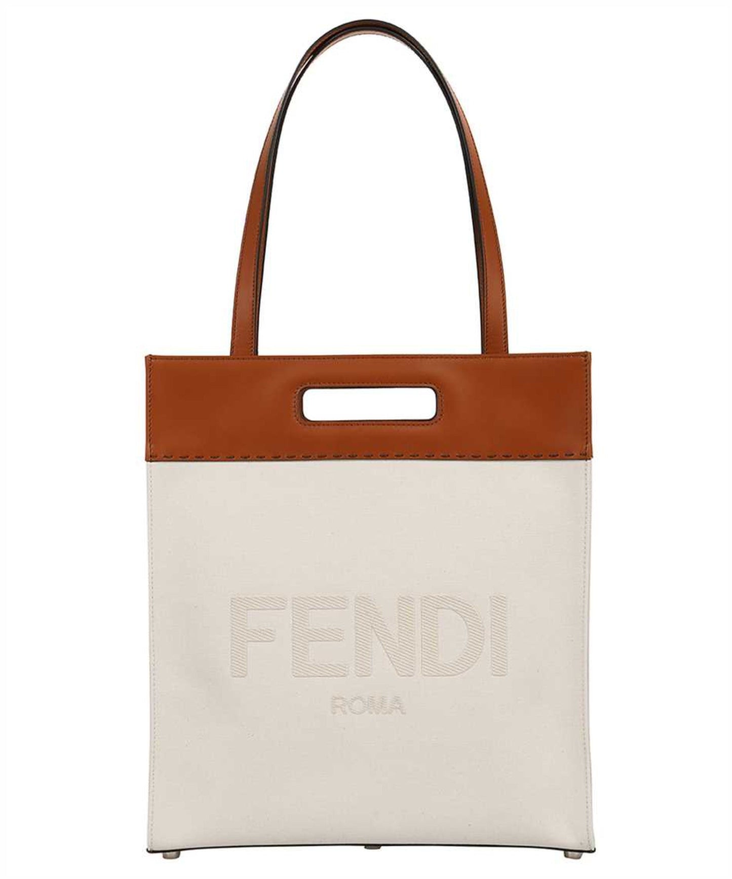 Fendi Roma Brand Embroidered Canvas And Leather Tote Bag