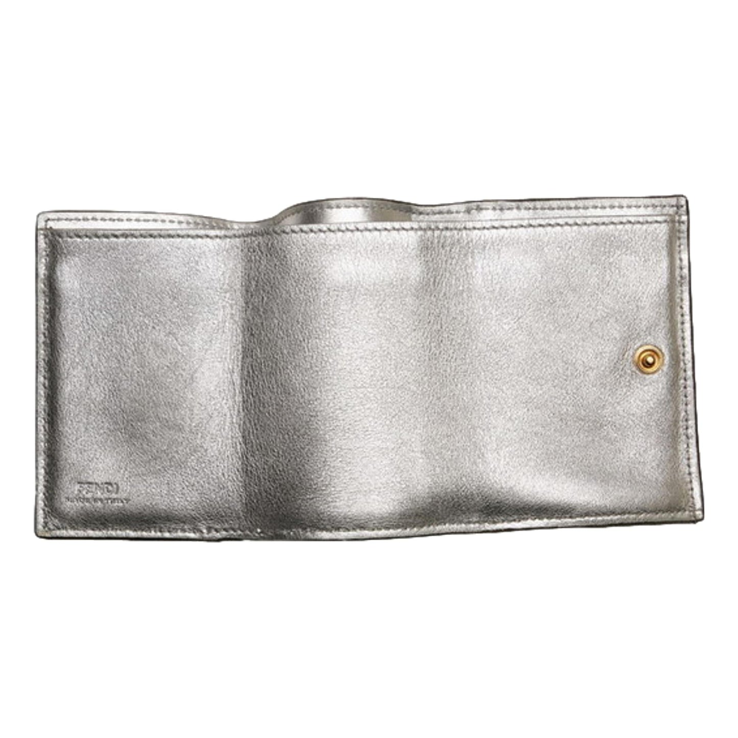 Fendi Roma Silver Metallic Calf Leather Micro Trifold Wallet