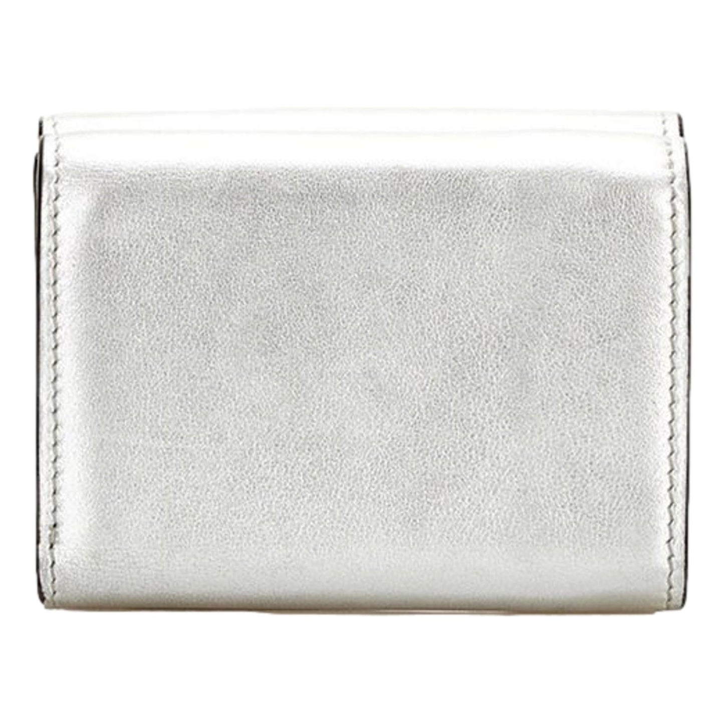 Fendi Roma Silver Metallic Calf Leather Micro Trifold Wallet