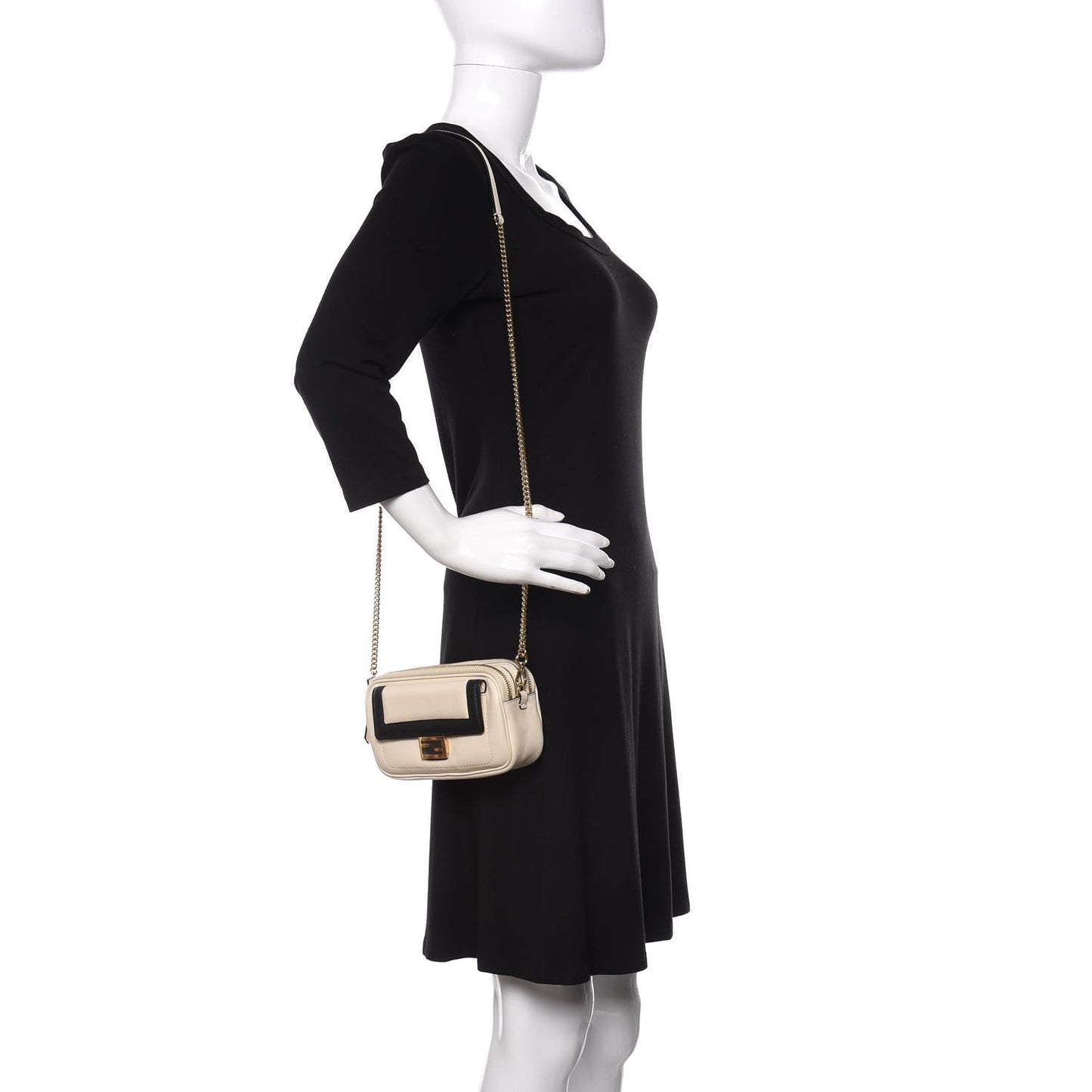 Fendi Vitello Grace Matte Bicolor Easy Baguette Black White