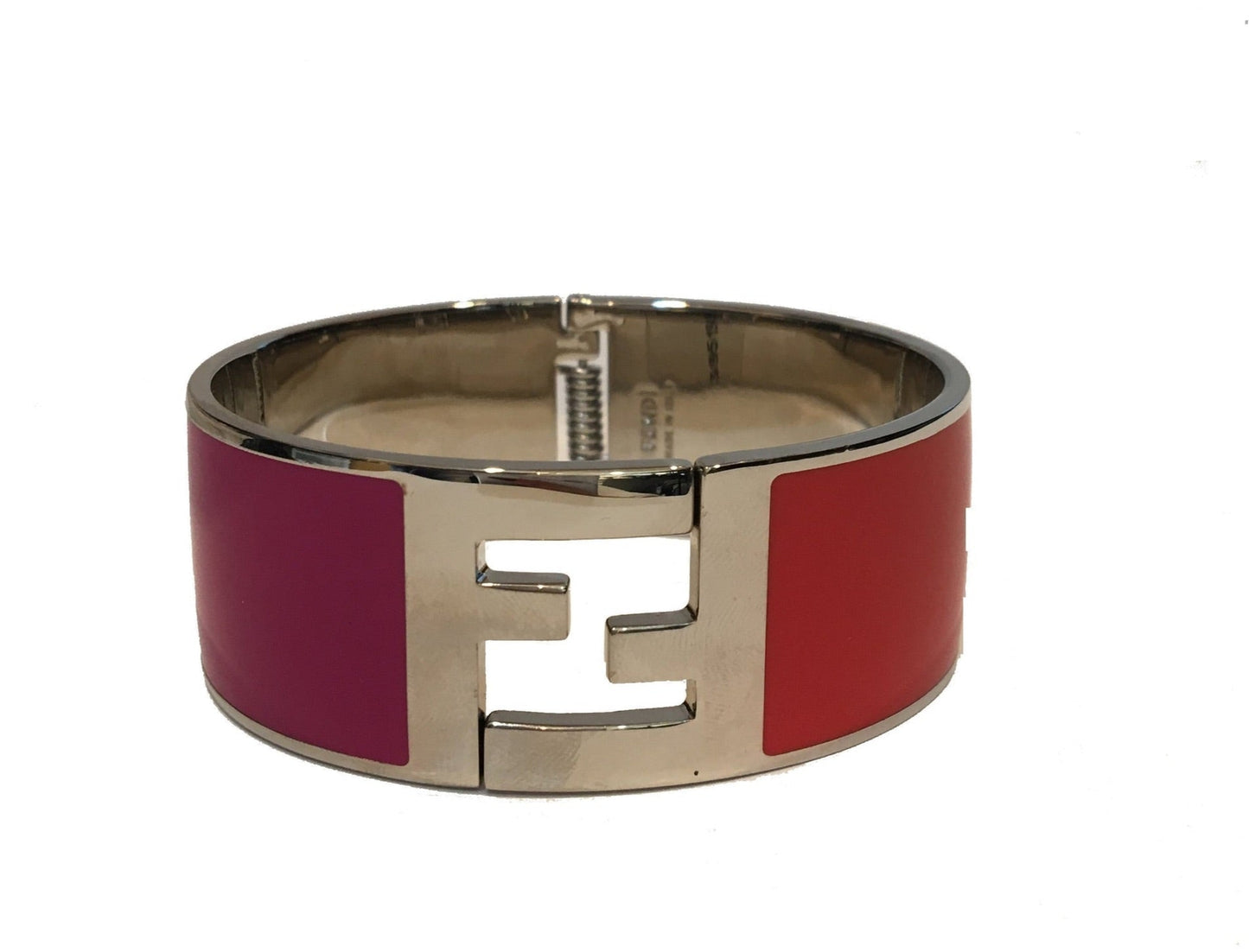 Fendi Double F Fuchsia/Orange Clic Clac Metal Cuff Bracelet