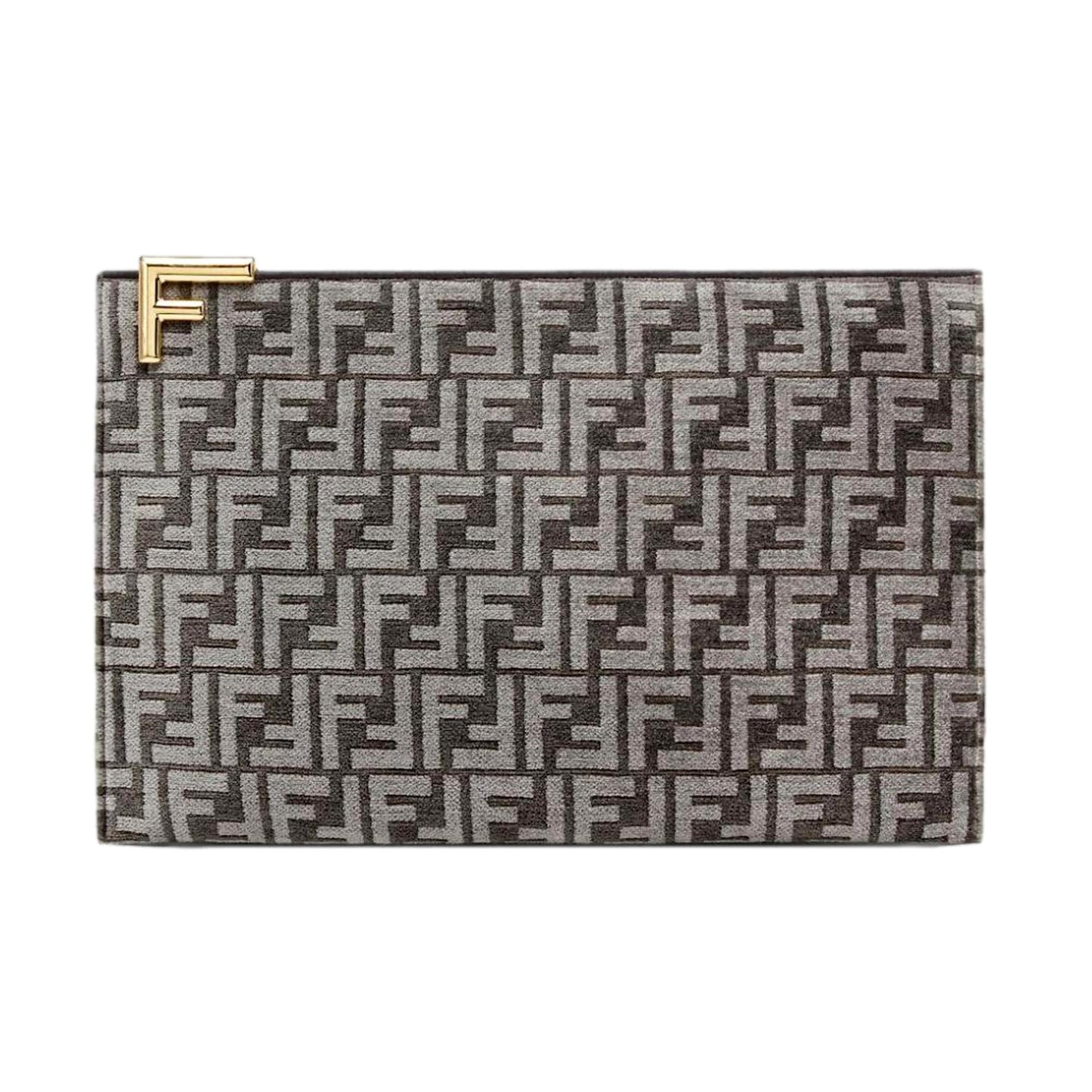 Fendi FF Anthracite Gray Chenille Jacquard Wristlet Clutch Bag